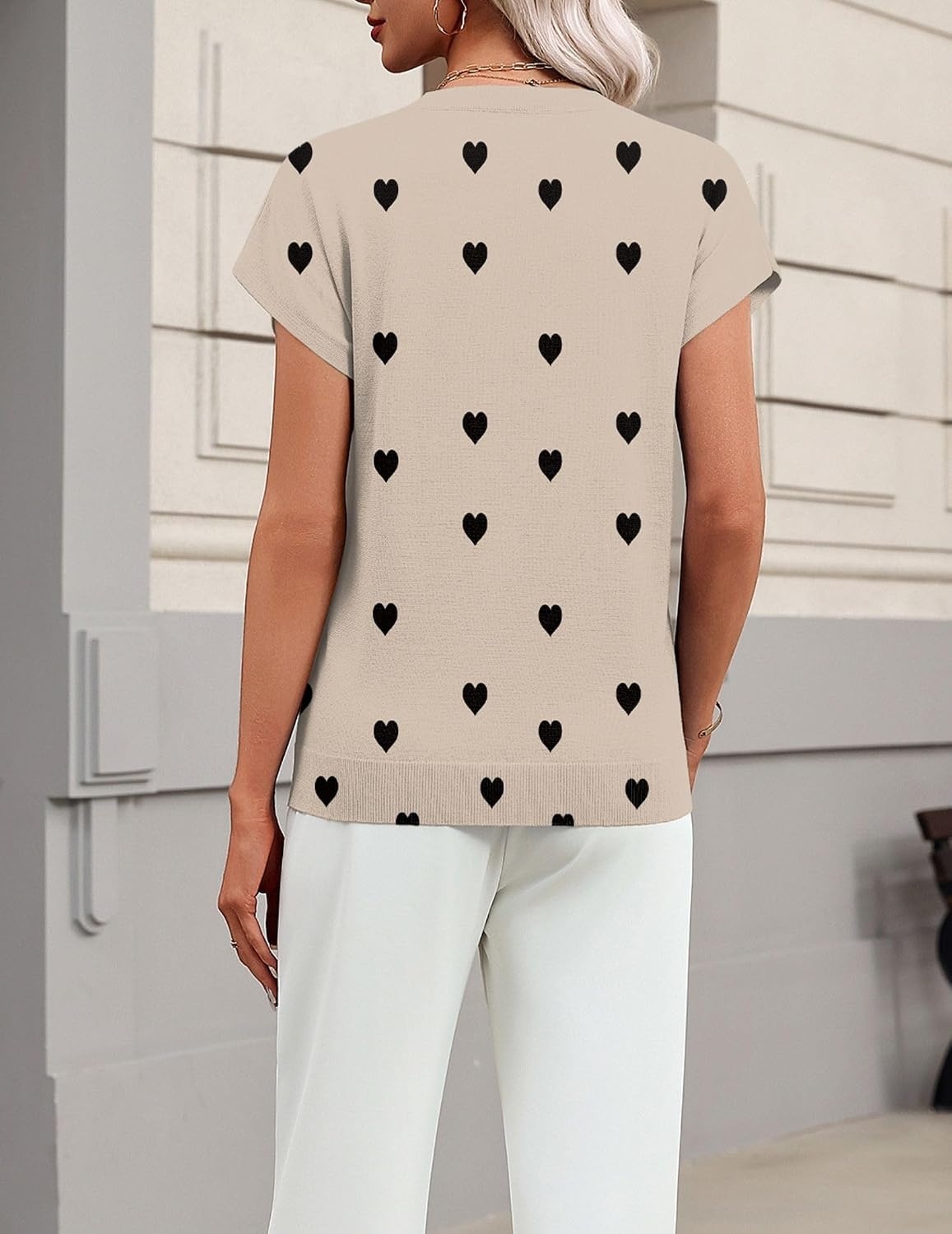image:imageZeagoo Sweaters for Women Tops Short Sleeve Crewneck Basic Fashion ClothingLove Printkhaki Ax72