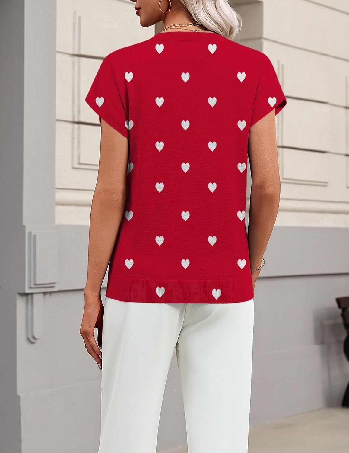 image:imageZeagoo Sweaters for Women Tops Short Sleeve Crewneck Basic Fashion ClothingLove Printred Ax71