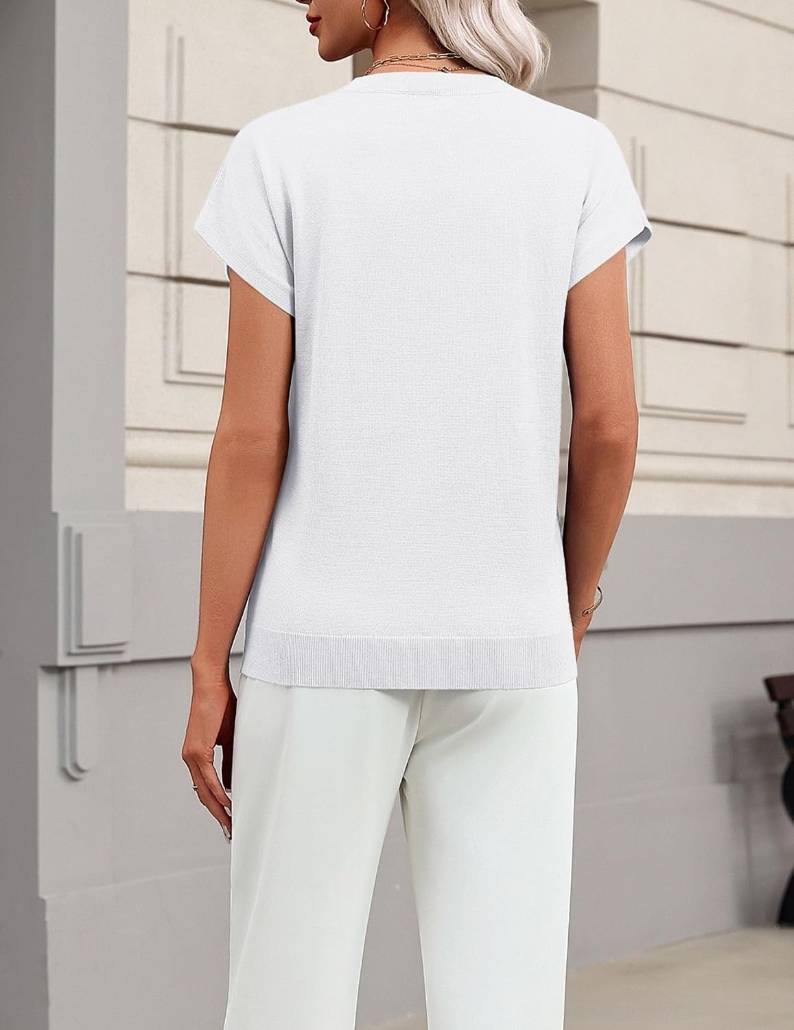 image:imageZeagoo Sweaters for Women Tops Short Sleeve Crewneck Basic Fashion ClothingWhite