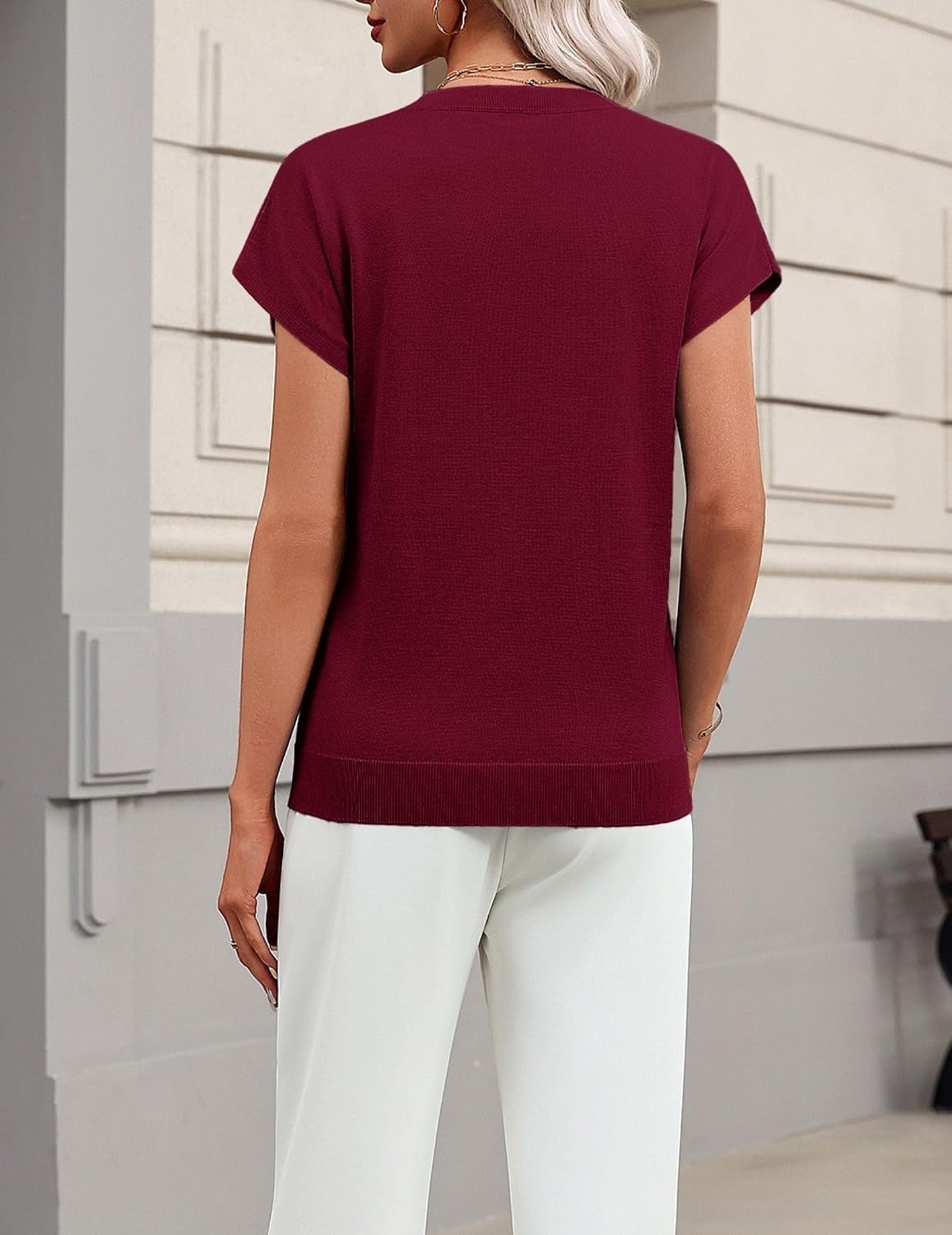 image:imageZeagoo Sweaters for Women Tops Short Sleeve Crewneck Basic Fashion ClothingWine Red