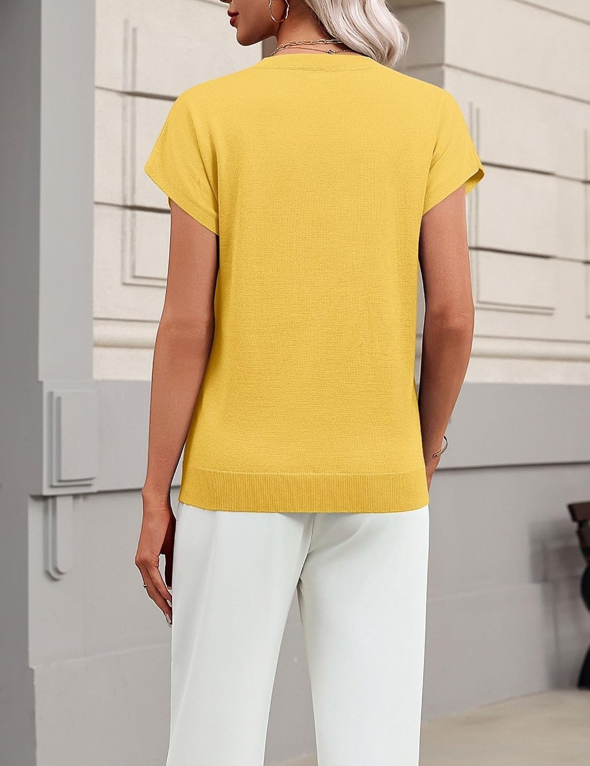 image:imageZeagoo Sweaters for Women Tops Short Sleeve Crewneck Basic Fashion ClothingYellow