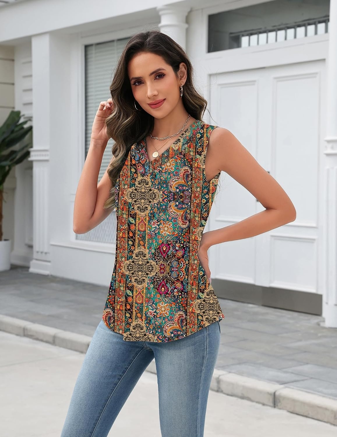 image:imageZeagoo Tank Top for Women V Neck Loose Fit Sleeveless Summer Tops Shirts01 Multicolor 721