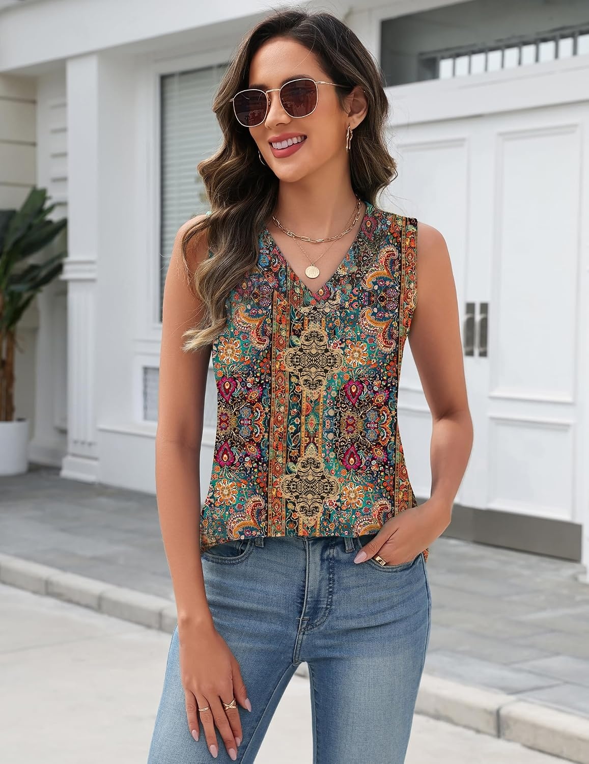 image:imageZeagoo Tank Top for Women V Neck Loose Fit Sleeveless Summer Tops Shirts01 Multicolor 721
