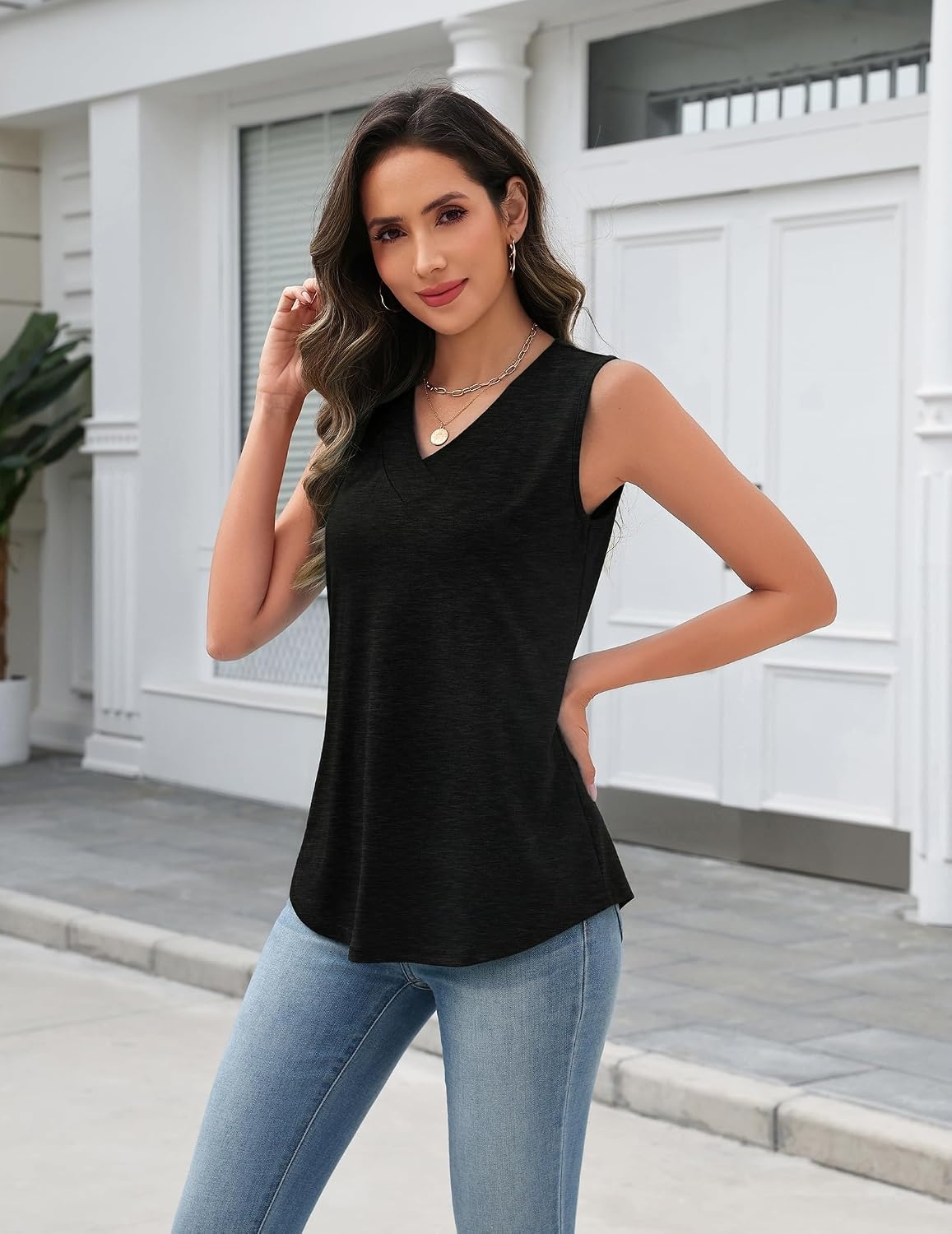 image:imageZeagoo Tank Top for Women V Neck Loose Fit Sleeveless Summer Tops ShirtsA Black
