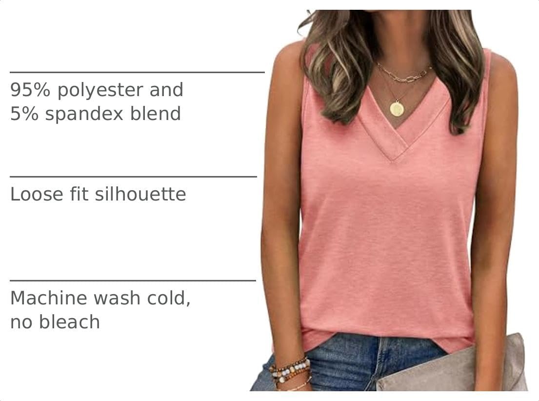 image:imageZeagoo Tank Top for Women V Neck Loose Fit Sleeveless Summer Tops ShirtsA Coral