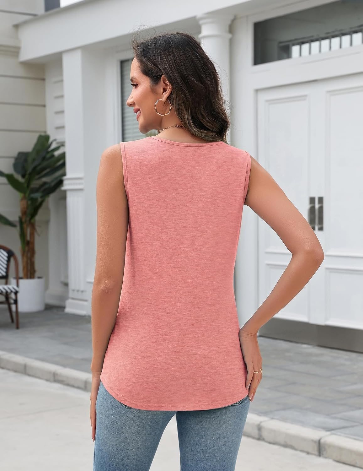 image:imageZeagoo Tank Top for Women V Neck Loose Fit Sleeveless Summer Tops ShirtsA Coral