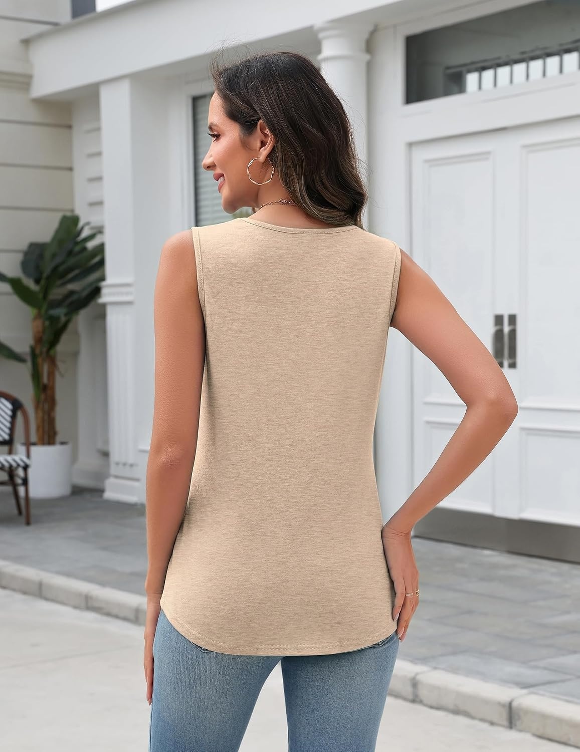 image:imageZeagoo Tank Top for Women V Neck Loose Fit Sleeveless Summer Tops ShirtsA Khaki