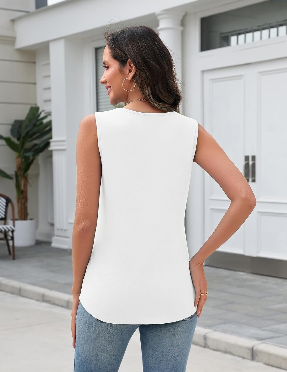 image:imageZeagoo Tank Top for Women V Neck Loose Fit Sleeveless Summer Tops ShirtsA White