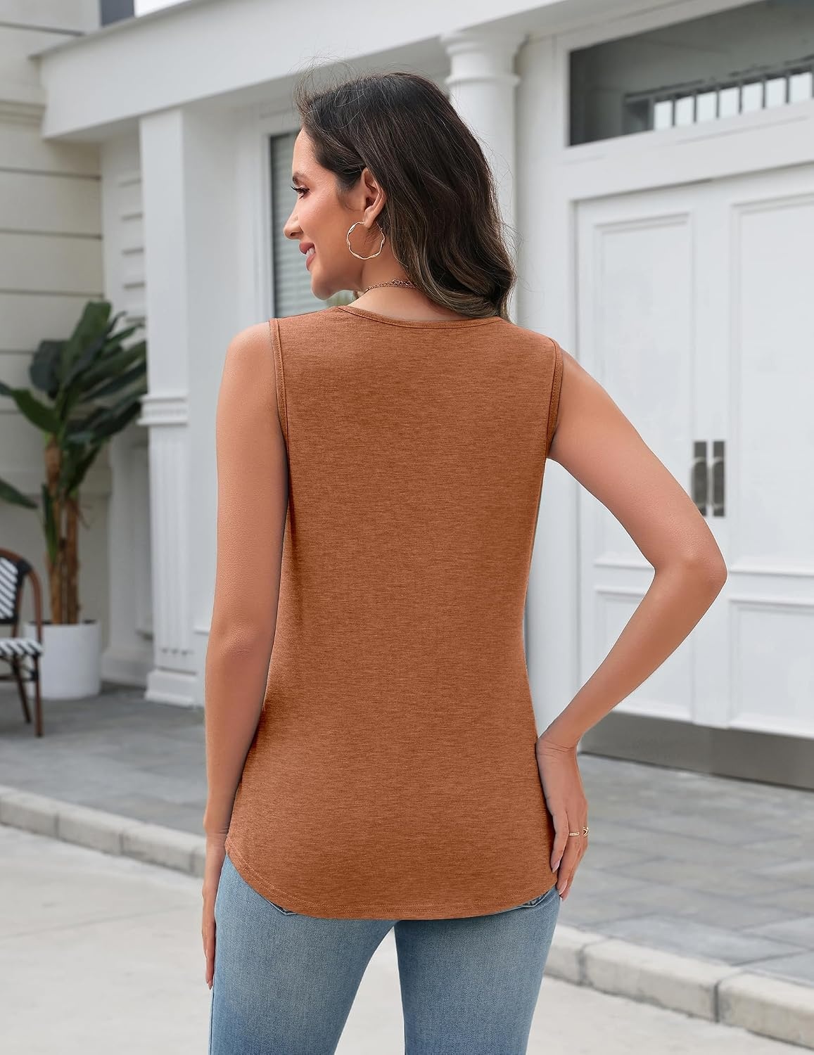 image:imageZeagoo Tank Top for Women V Neck Loose Fit Sleeveless Summer Tops ShirtsCaramel