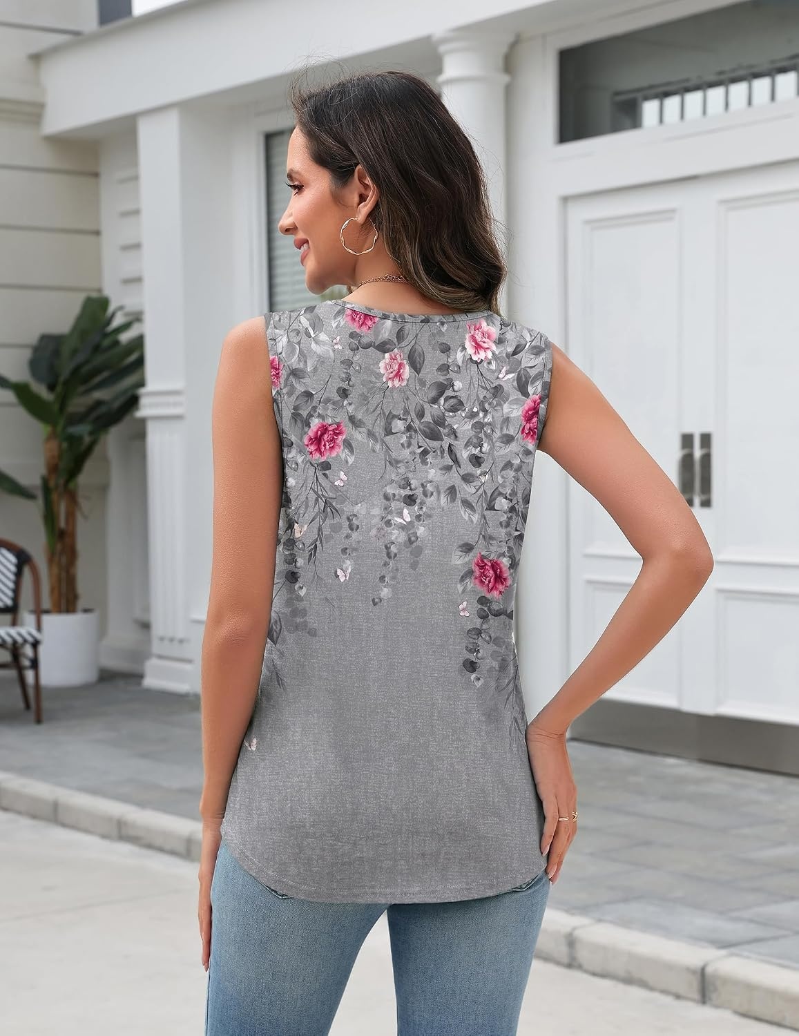 image:imageZeagoo Tank Top for Women V Neck Loose Fit Sleeveless Summer Tops ShirtsFloral Grey