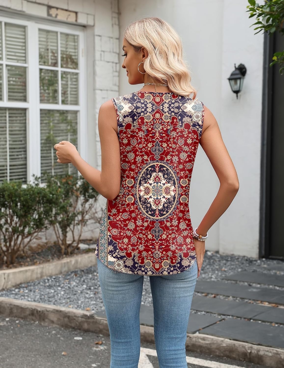 image:imageZeagoo Tank Top for Women V Neck Loose Fit Sleeveless Summer Tops ShirtsFloral Red 870