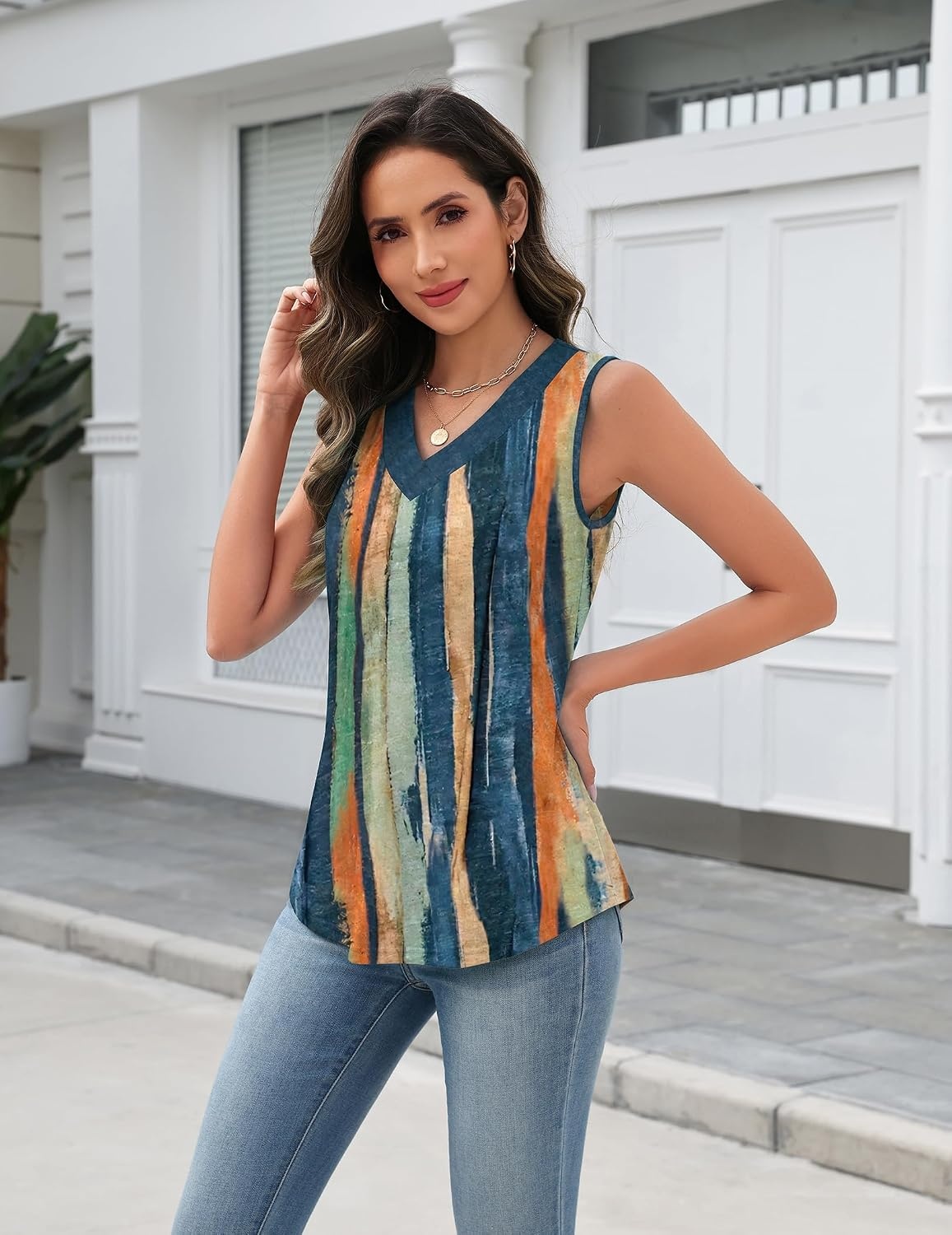 image:imageZeagoo Tank Top for Women V Neck Loose Fit Sleeveless Summer Tops ShirtsMulticolor 289