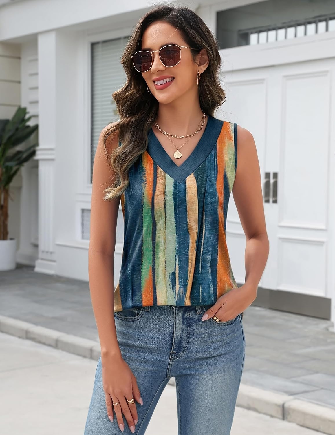image:imageZeagoo Tank Top for Women V Neck Loose Fit Sleeveless Summer Tops ShirtsMulticolor 289