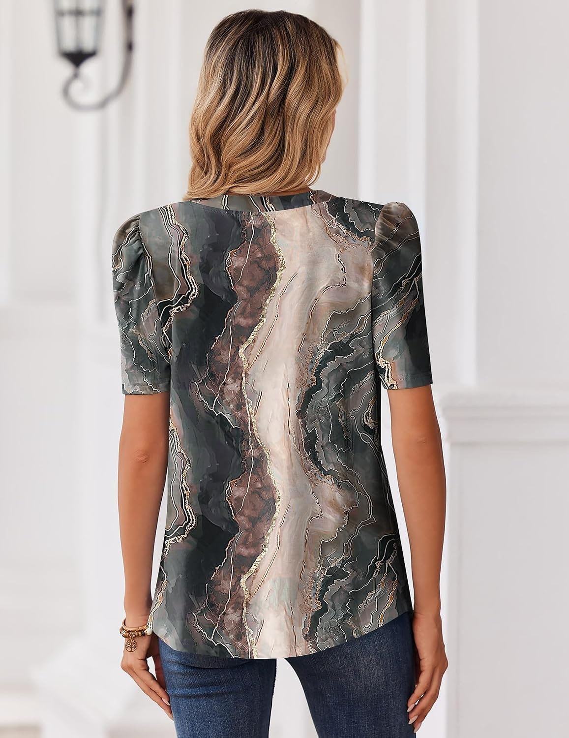 image:imageZeagoo Women Blouses Puff Short Sleeve Tops V Neck Dressy Casual Spring Shirts Boho Floral Cute Clothes 2026Cx278multicolored