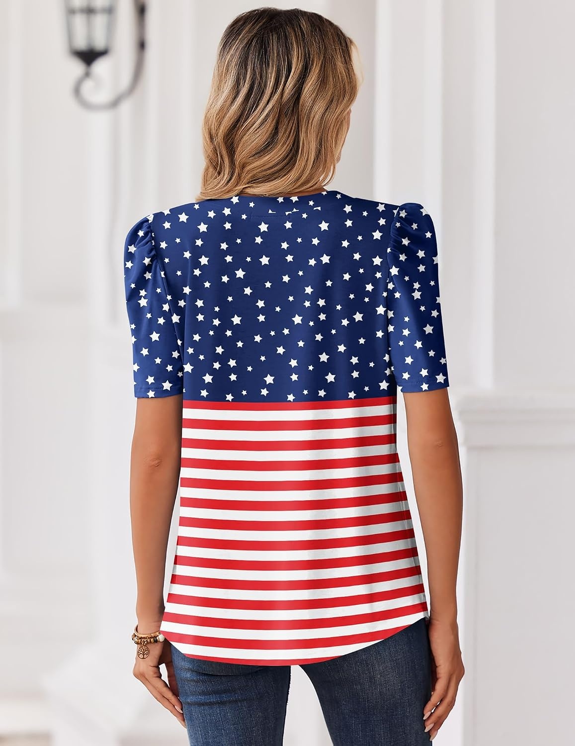 image:imageZeagoo Women Blouses Puff Short Sleeve Tops V Neck Dressy Casual Spring Shirts Boho Floral Cute Clothes 2026Gq50 Flag