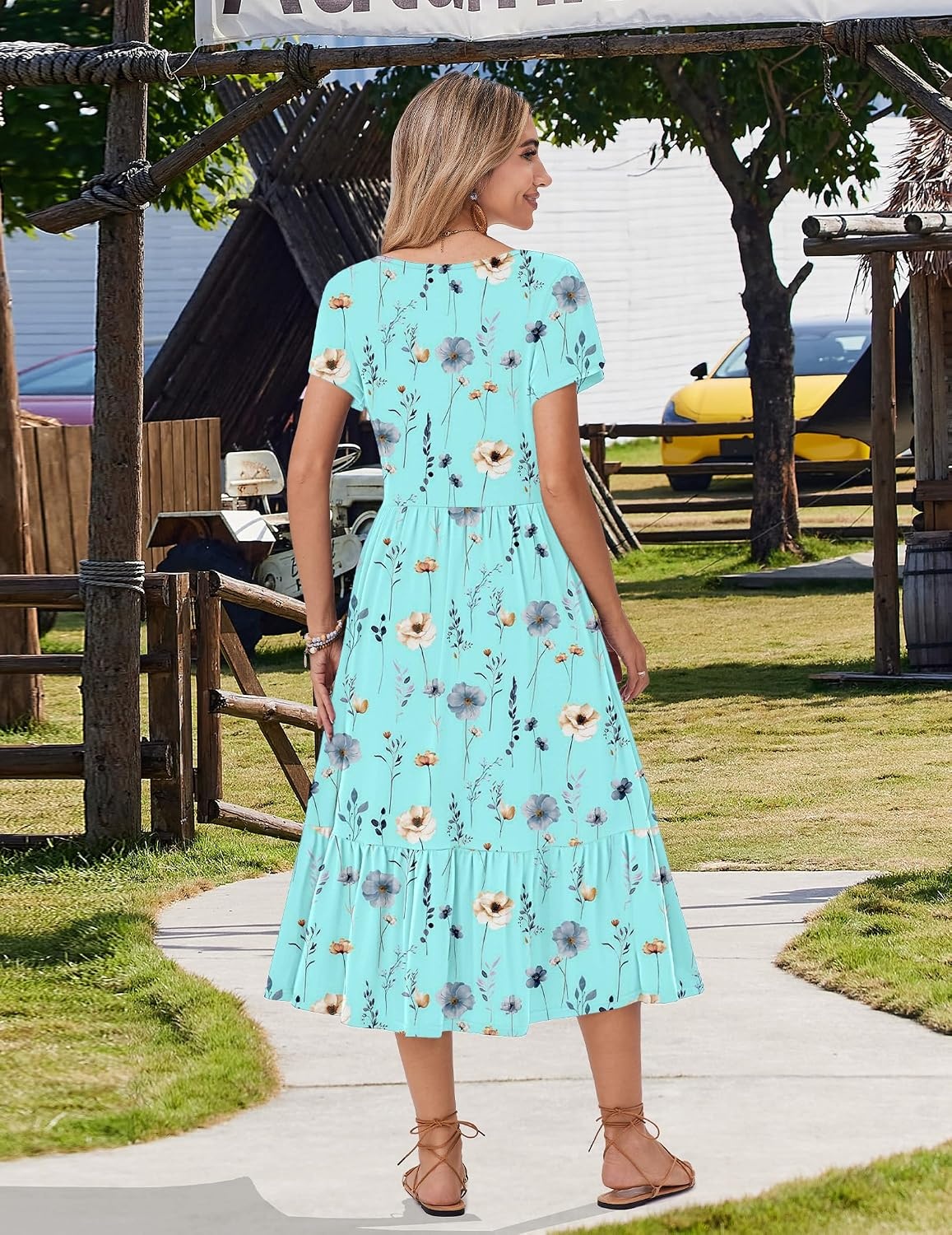 image:imageZeagoo Women Summer Midi A Line Dress Short Sleeve Casual Flowy Tiered Beach Long Sundress with Pockets 2026 Vacation TravelBf311