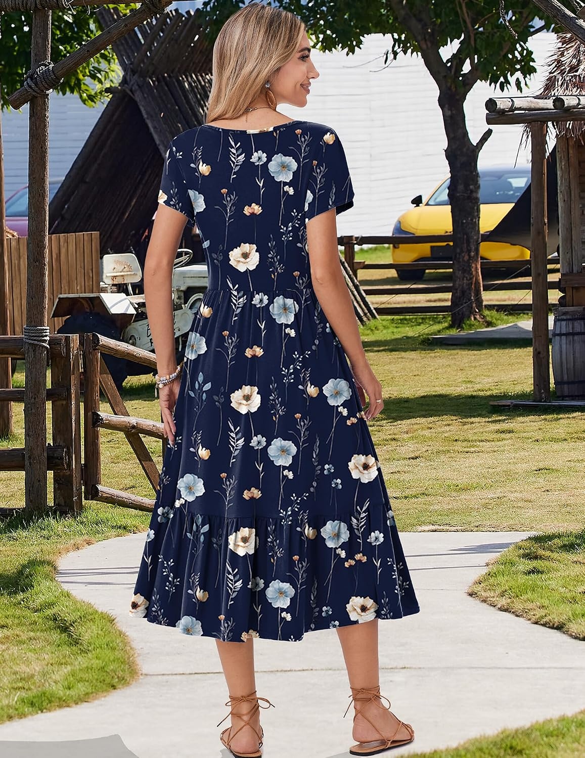 image:imageZeagoo Women Summer Midi A Line Dress Short Sleeve Casual Flowy Tiered Beach Long Sundress with Pockets 2026 Vacation TravelBf318