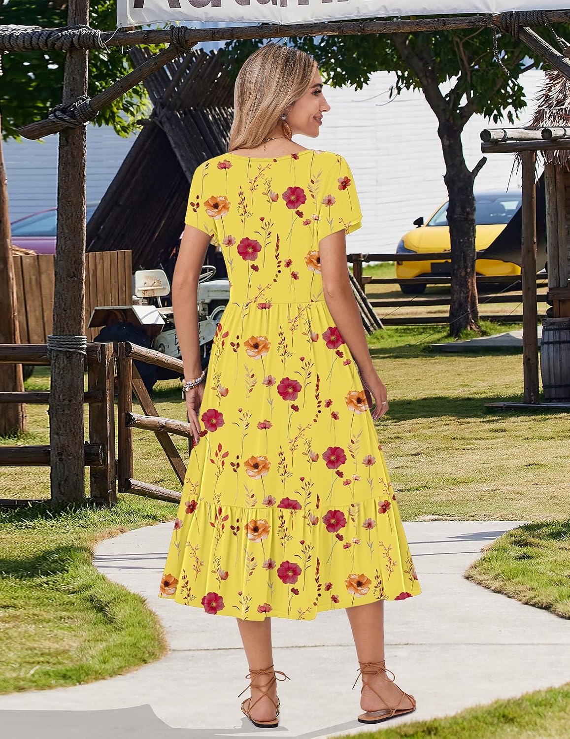 image:imageZeagoo Women Summer Midi A Line Dress Short Sleeve Casual Flowy Tiered Beach Long Sundress with Pockets 2026 Vacation TravelBf351