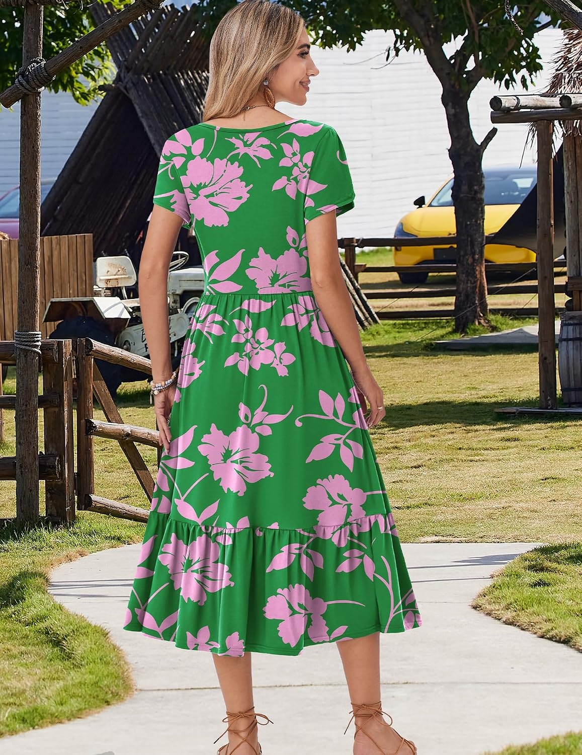 image:imageZeagoo Women Summer Midi A Line Dress Short Sleeve Casual Flowy Tiered Beach Long Sundress with Pockets 2026 Vacation TravelDh594