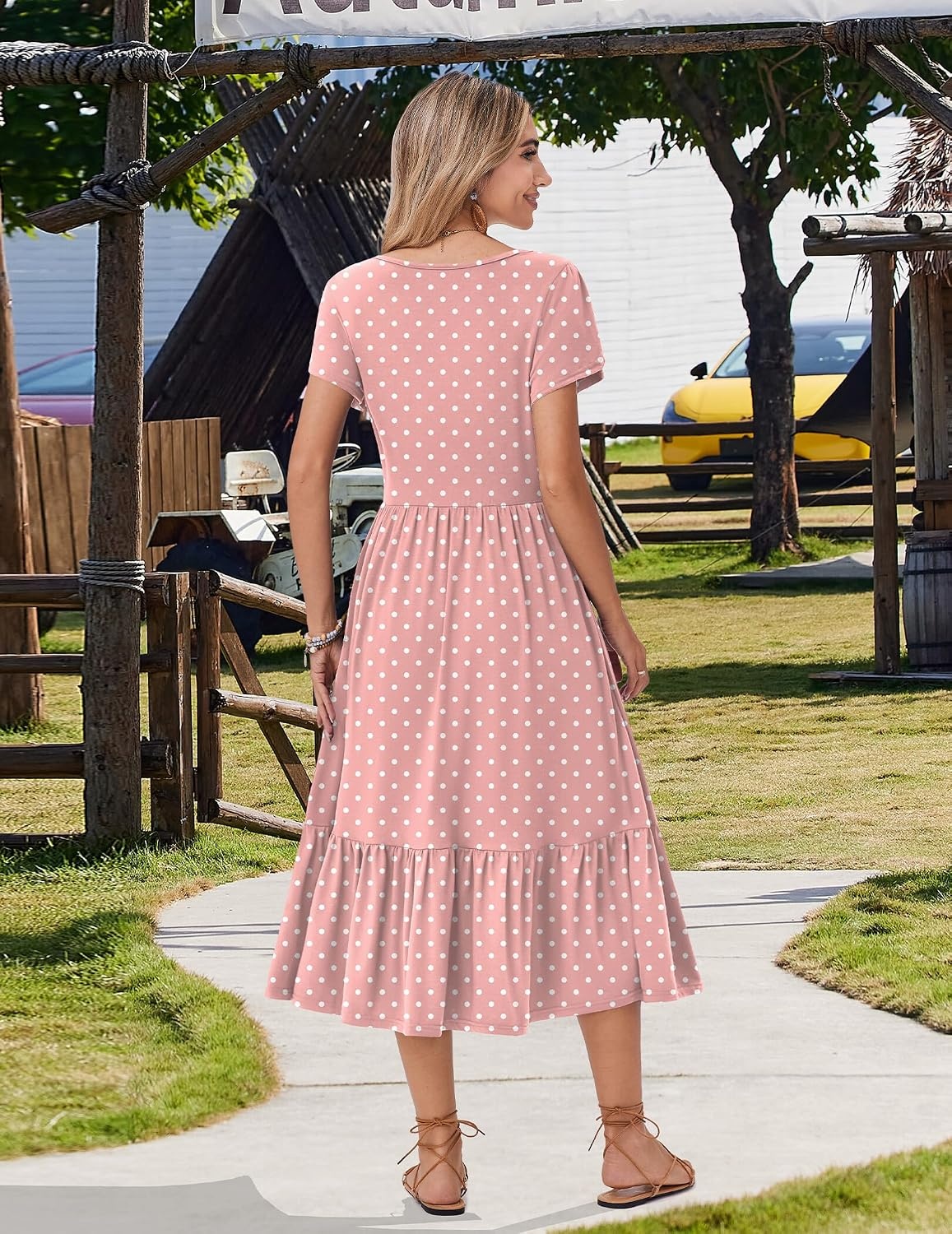 image:imageZeagoo Women Summer Midi A Line Dress Short Sleeve Casual Flowy Tiered Beach Long Sundress with Pockets 2026 Vacation TravelJh1