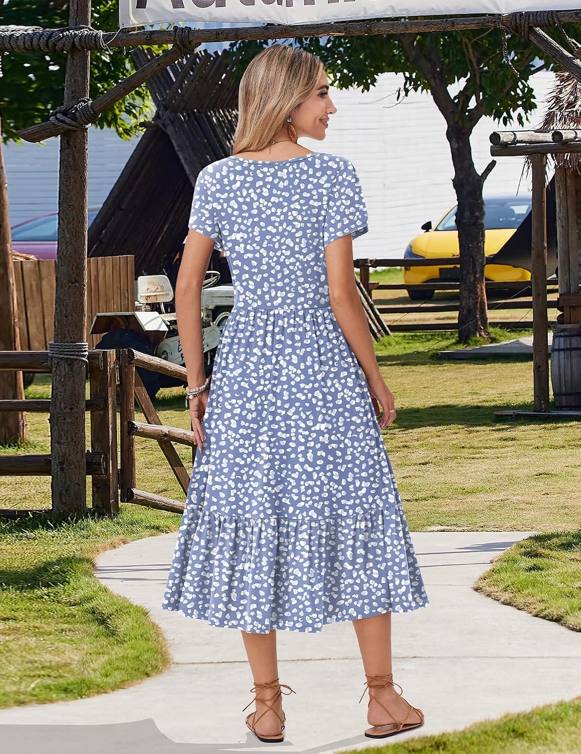 image:imageZeagoo Women Summer Midi A Line Dress Short Sleeve Casual Flowy Tiered Beach Long Sundress with Pockets 2026 Vacation TravelJh529