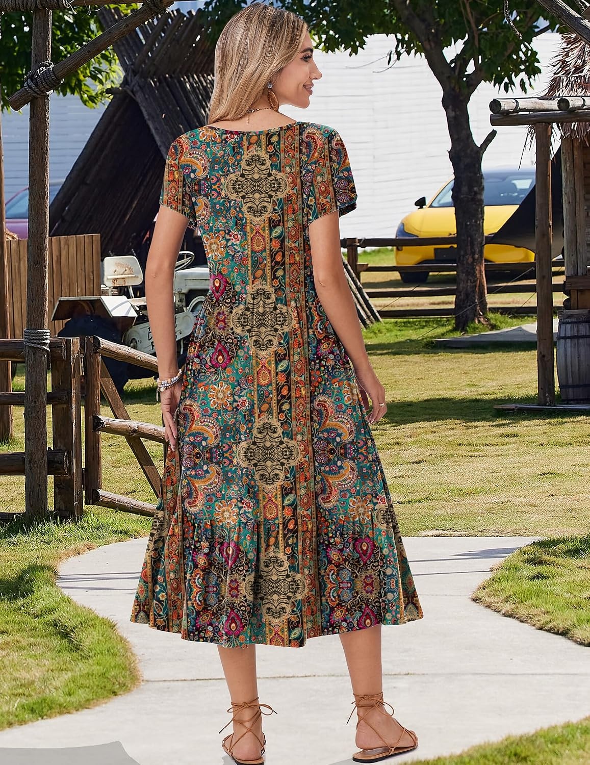 image:imageZeagoo Women Summer Midi A Line Dress Short Sleeve Casual Flowy Tiered Beach Long Sundress with Pockets 2026 Vacation TravelMz721