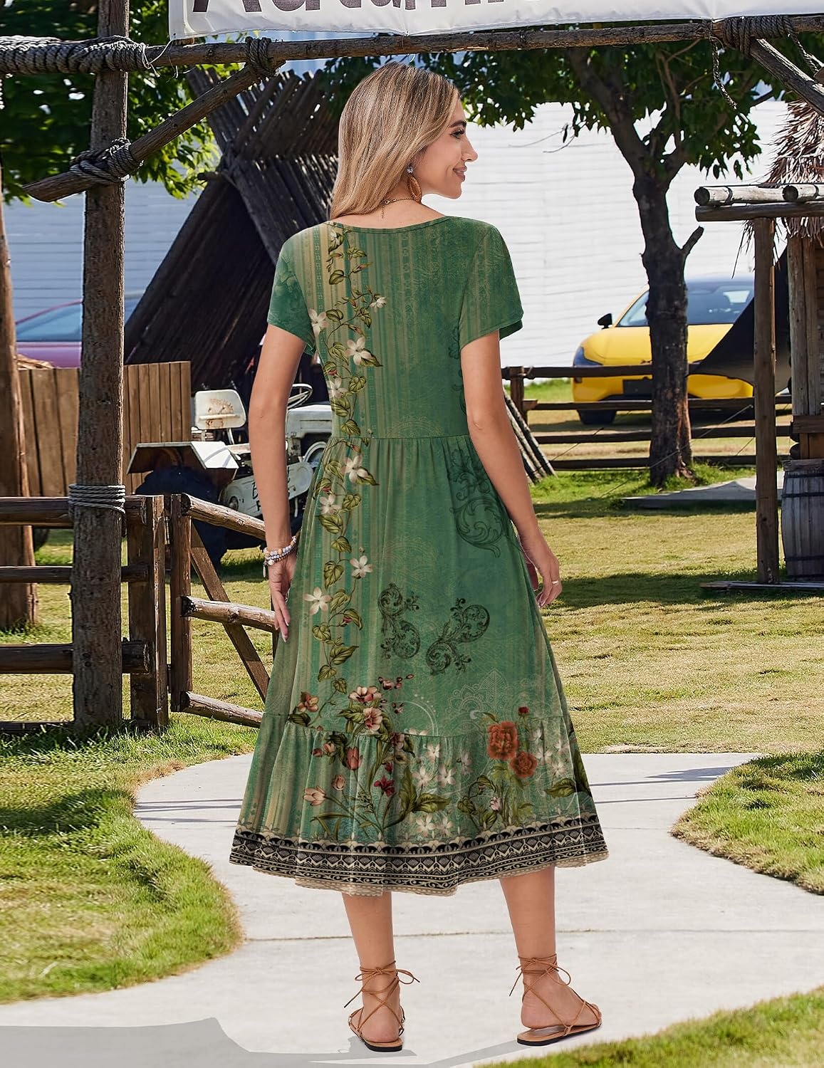 image:imageZeagoo Women Summer Midi A Line Dress Short Sleeve Casual Flowy Tiered Beach Long Sundress with Pockets 2026 Vacation TravelMz840
