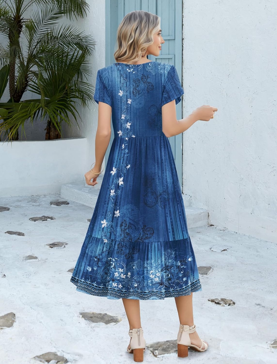 image:imageZeagoo Women Summer Midi A Line Dress Short Sleeve Casual Flowy Tiered Beach Long Sundress with Pockets 2026 Vacation TravelMz845