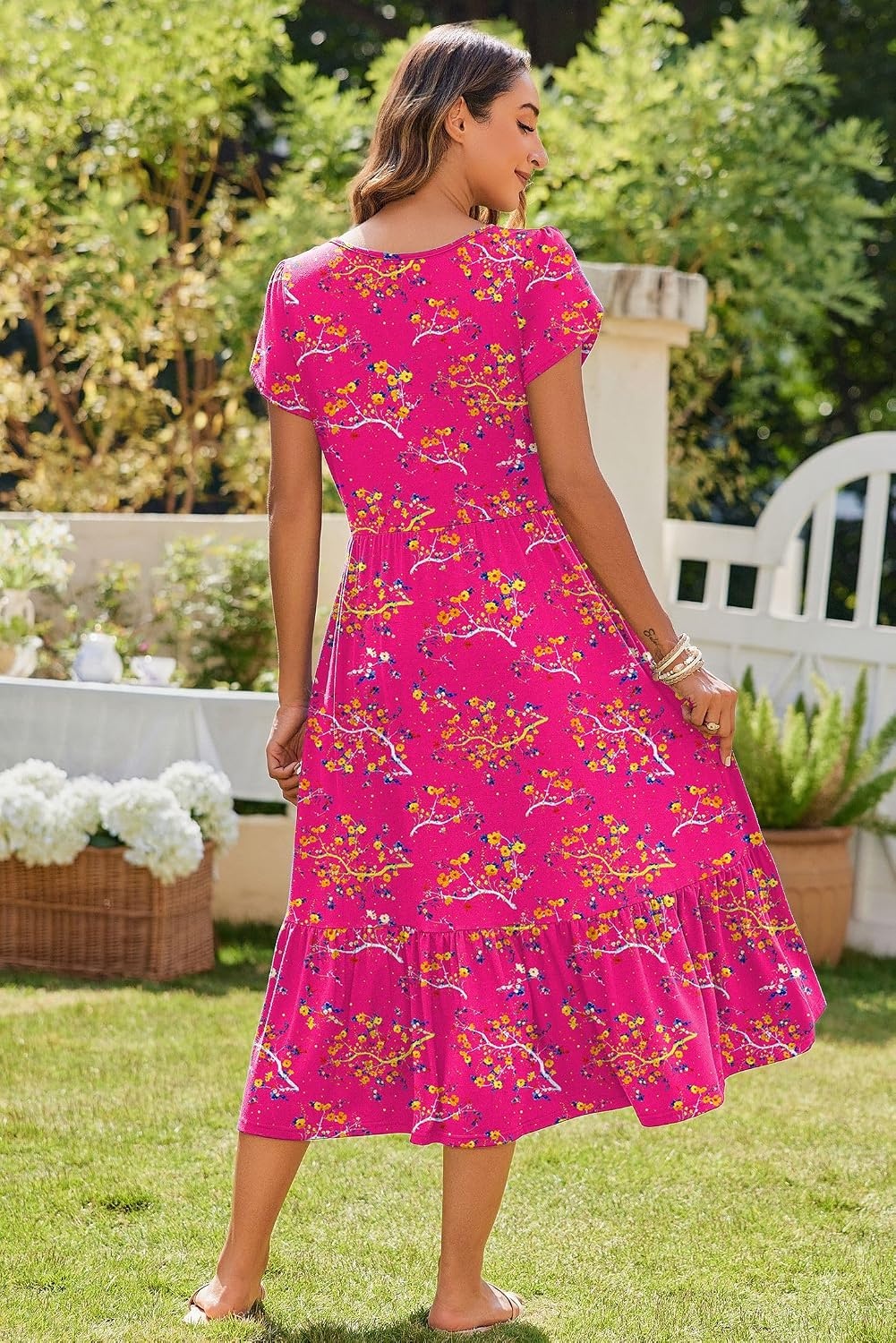 image:imageZeagoo Women Summer Midi A Line Dress Short Sleeve Casual Flowy Tiered Beach Long Sundress with Pockets 2026 Vacation TravelRed Floral3