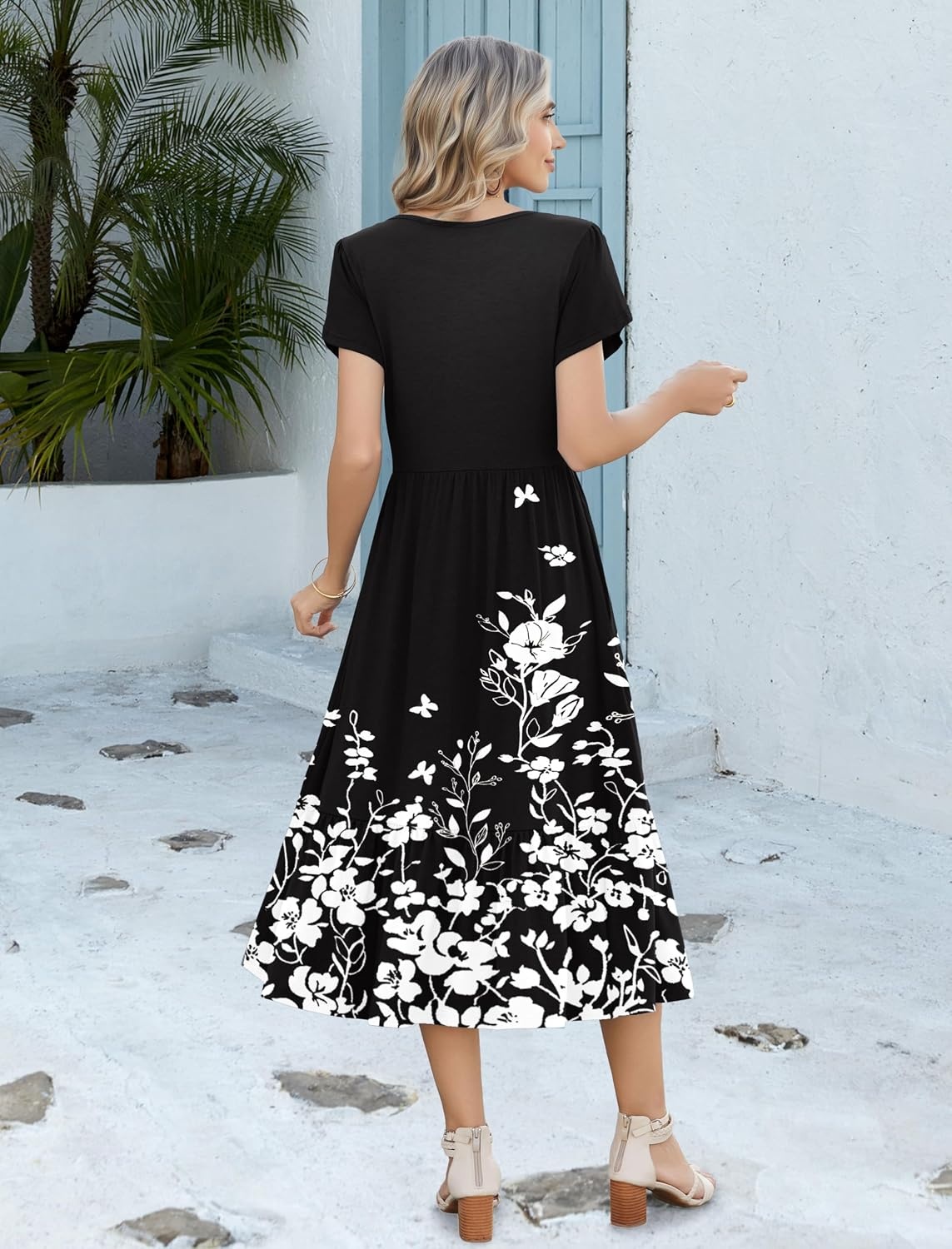 image:imageZeagoo Women Summer Midi A Line Dress Short Sleeve Casual Flowy Tiered Beach Long Sundress with Pockets 2026 Vacation TravelSf100