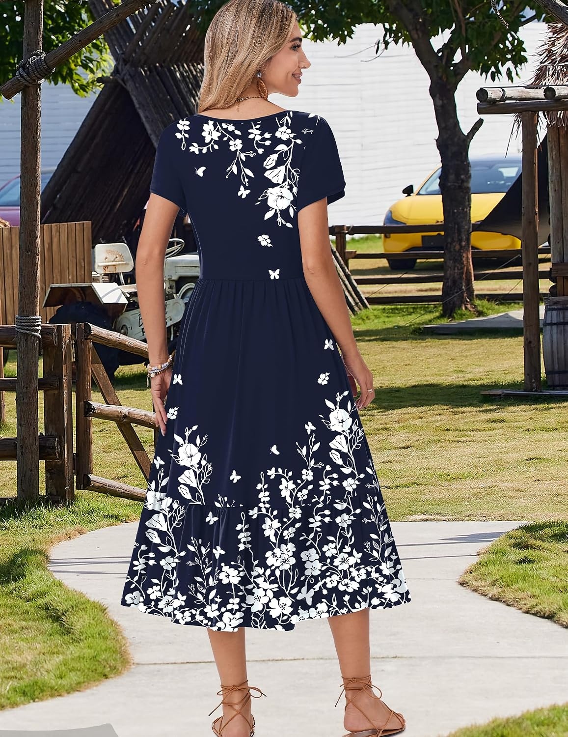 image:imageZeagoo Women Summer Midi A Line Dress Short Sleeve Casual Flowy Tiered Beach Long Sundress with Pockets 2026 Vacation TravelSf103