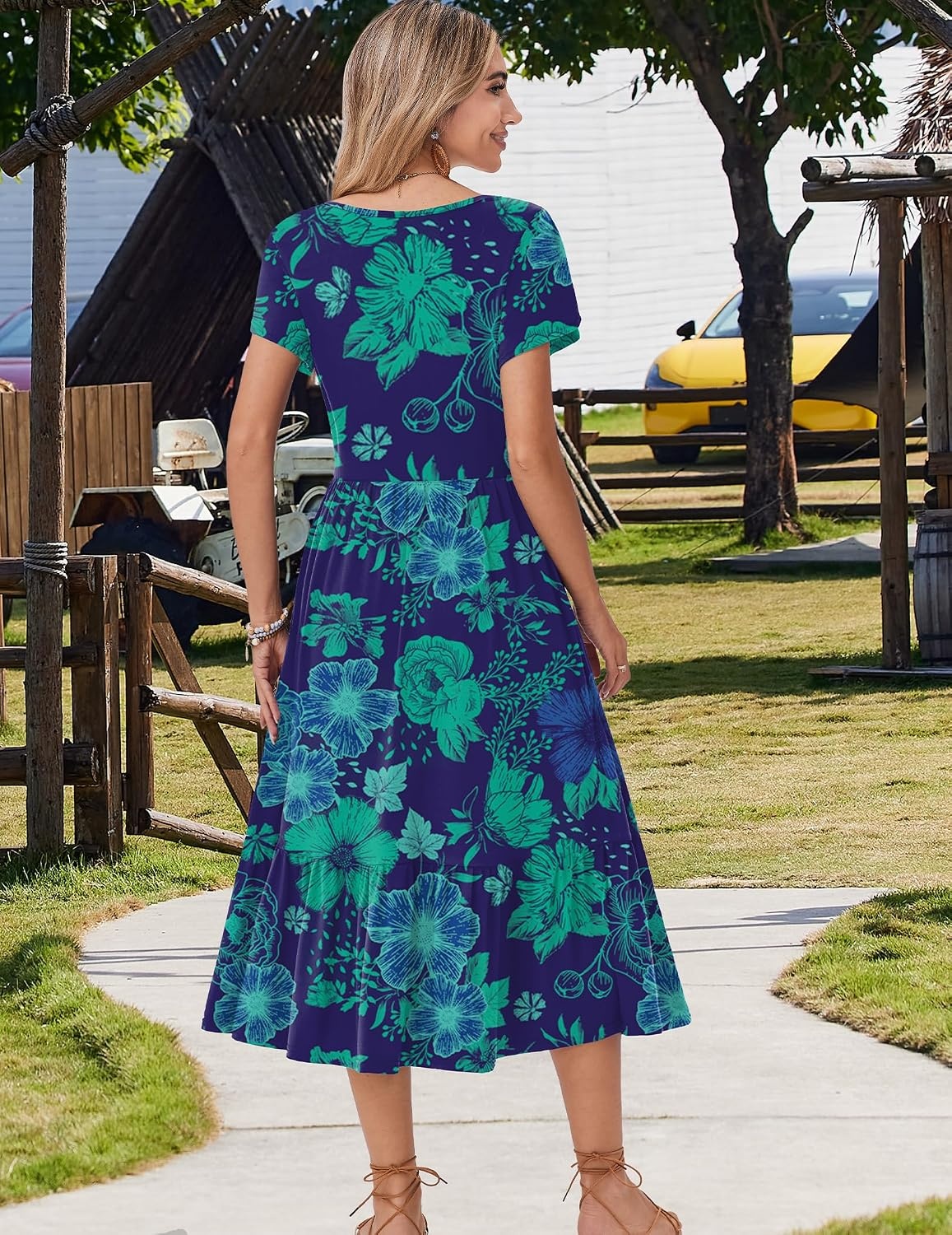 image:imageZeagoo Women Summer Midi A Line Dress Short Sleeve Casual Flowy Tiered Beach Long Sundress with Pockets 2026 Vacation TravelSf114