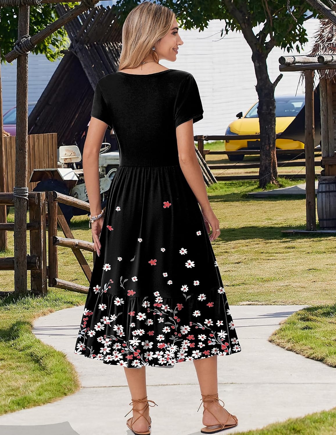image:imageZeagoo Women Summer Midi A Line Dress Short Sleeve Casual Flowy Tiered Beach Long Sundress with Pockets 2026 Vacation TravelSf236