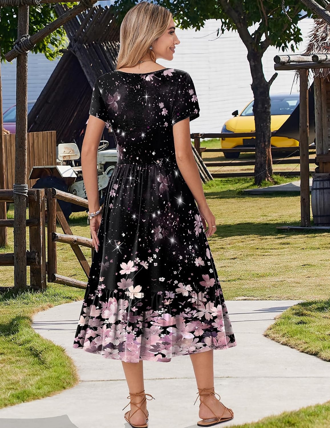 image:imageZeagoo Women Summer Midi A Line Dress Short Sleeve Casual Flowy Tiered Beach Long Sundress with Pockets 2026 Vacation TravelSf31