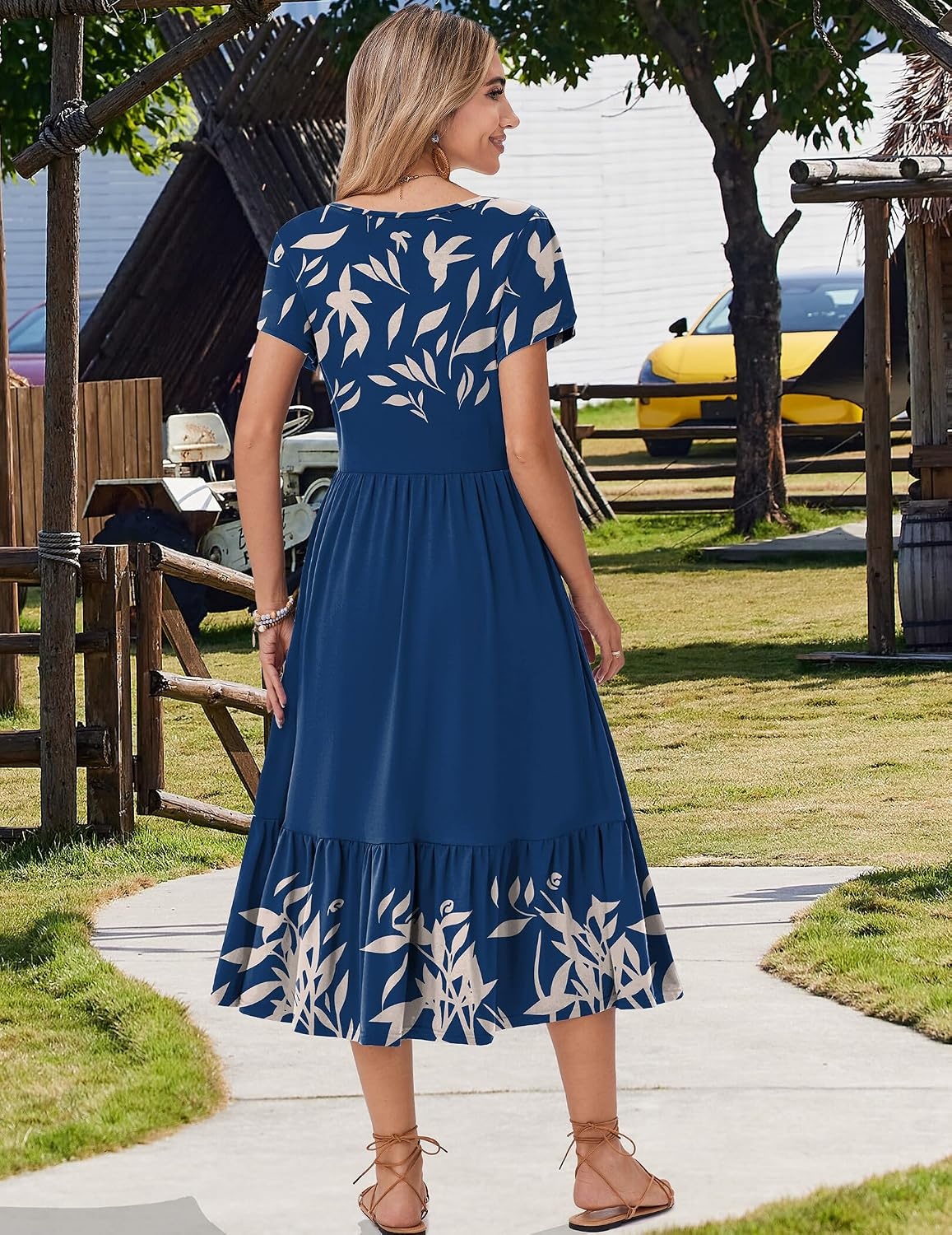image:imageZeagoo Women Summer Midi A Line Dress Short Sleeve Casual Flowy Tiered Beach Long Sundress with Pockets 2026 Vacation TravelSp121
