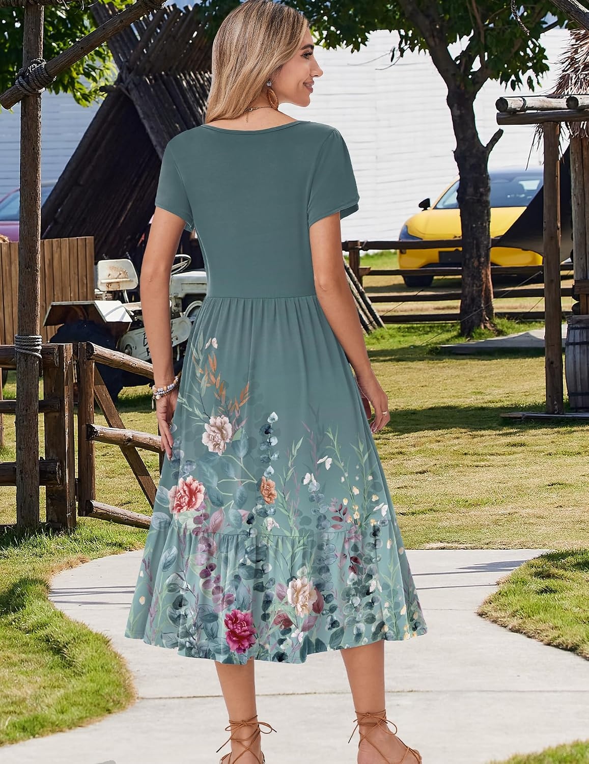 image:imageZeagoo Women Summer Midi A Line Dress Short Sleeve Casual Flowy Tiered Beach Long Sundress with Pockets 2026 Vacation TravelWf115