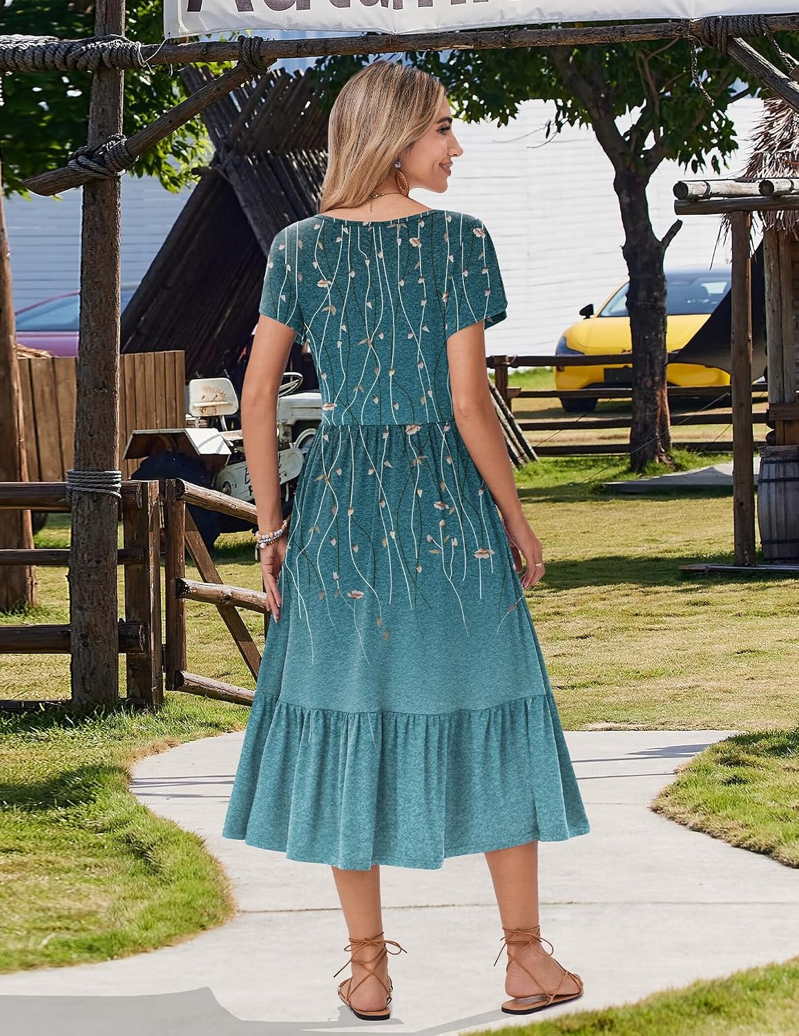 image:imageZeagoo Women Summer Midi A Line Dress Short Sleeve Casual Flowy Tiered Beach Long Sundress with Pockets 2026 Vacation TravelXh363