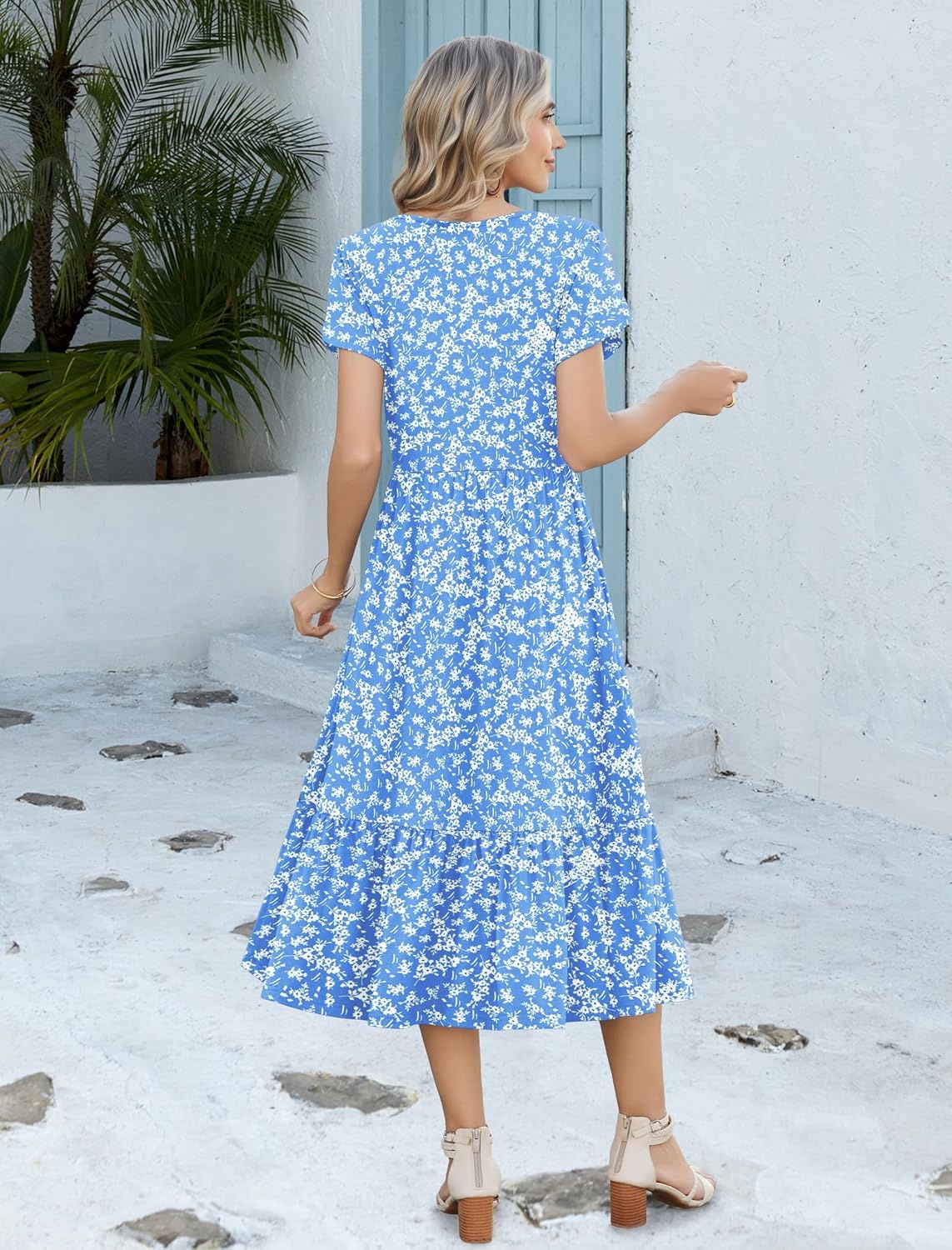 image:imageZeagoo Women Summer Midi A Line Dress Short Sleeve Casual Flowy Tiered Beach Long Sundress with Pockets 2026 Vacation TravelXh41