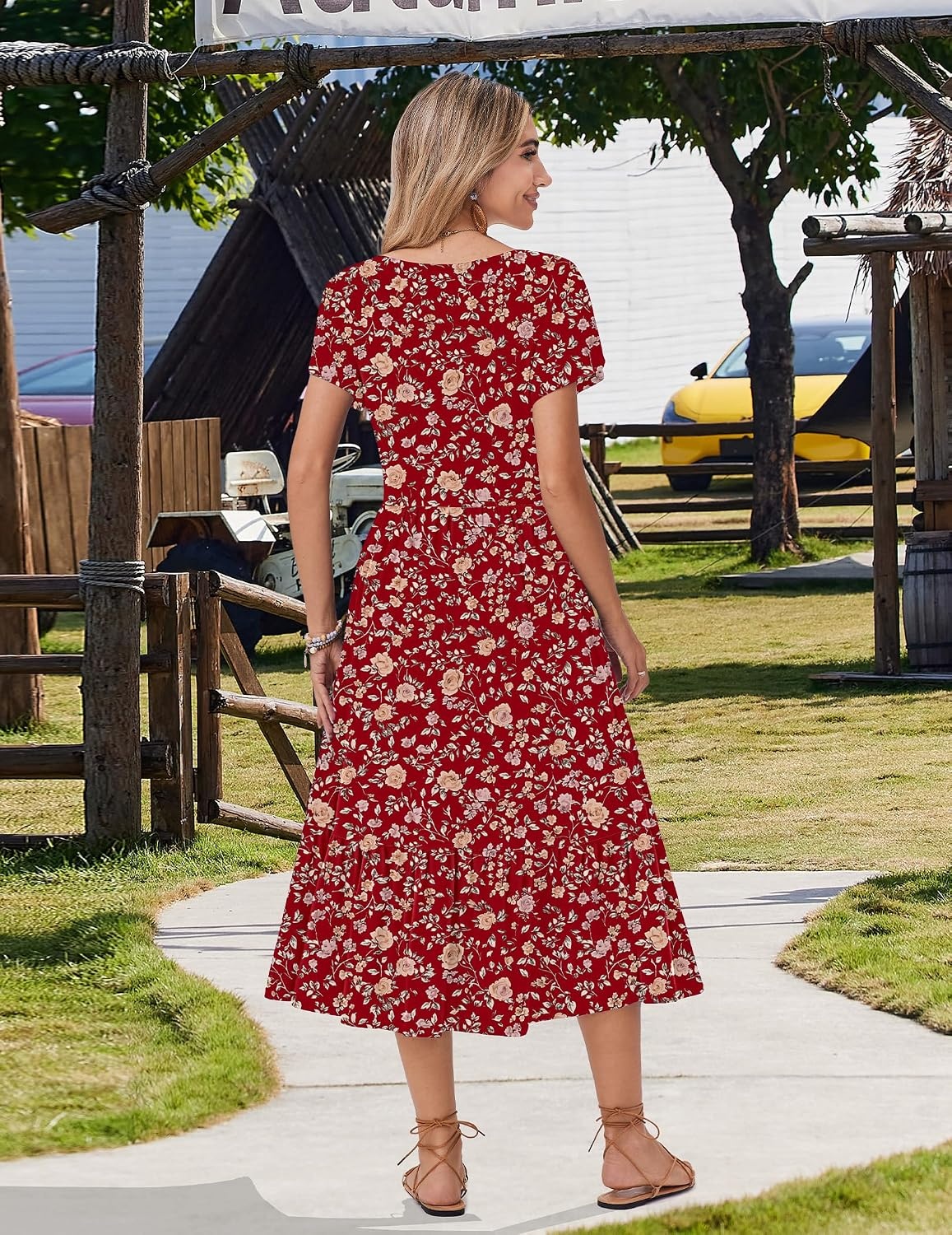 image:imageZeagoo Women Summer Midi A Line Dress Short Sleeve Casual Flowy Tiered Beach Long Sundress with Pockets 2026 Vacation TravelXh546