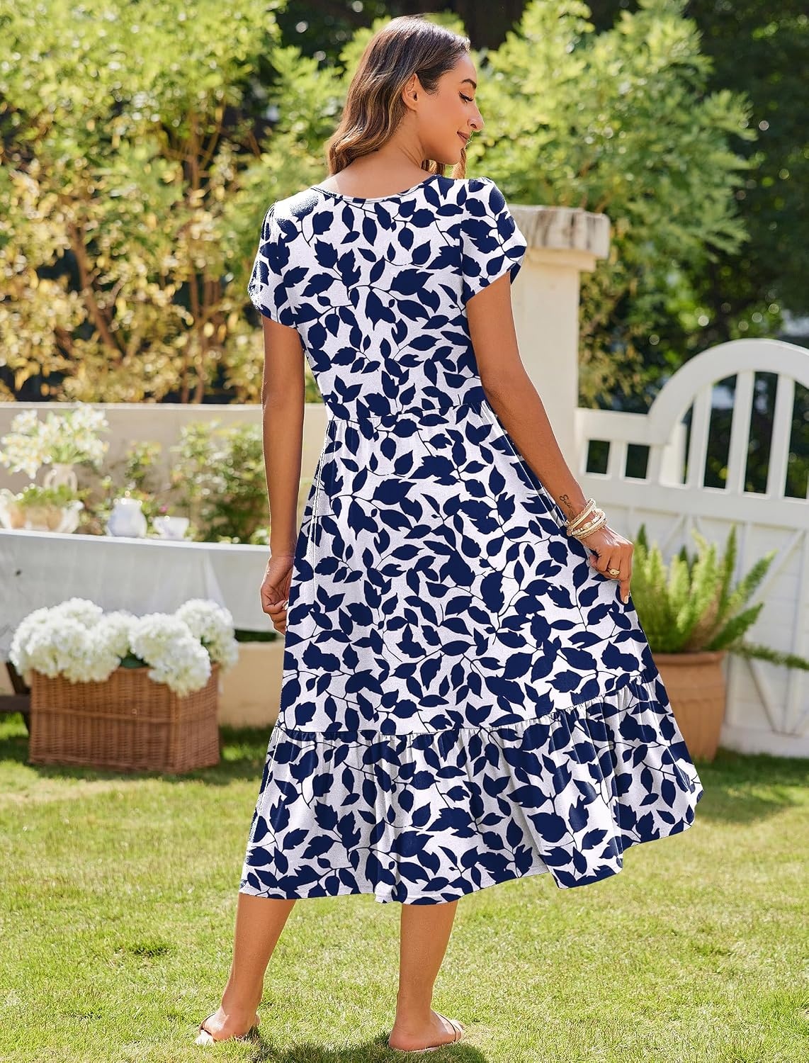 image:imageZeagoo Women Summer Midi A Line Dress Short Sleeve Casual Flowy Tiered Beach Long Sundress with Pockets 2026 Vacation TravelZw522