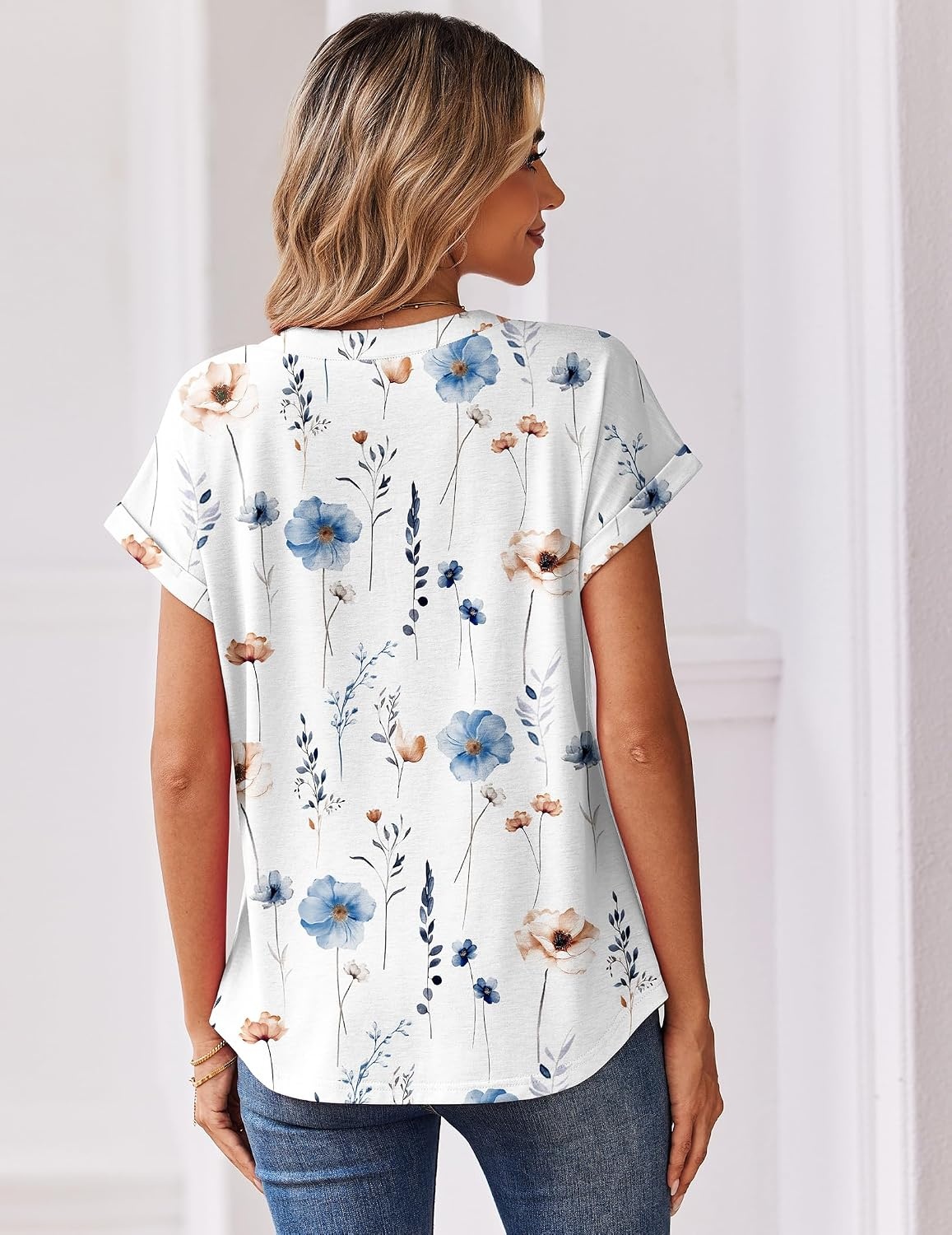 image:imageZeagoo Women Tops Short Sleeve T Shirts V Neck Dressy Casual Work BlousesBf290white Flowers