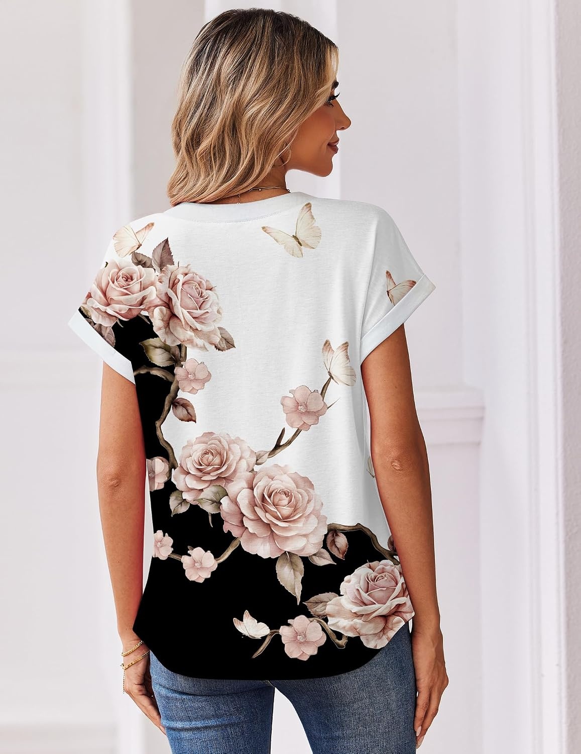image:imageZeagoo Women Tops Short Sleeve T Shirts V Neck Dressy Casual Work BlousesBf347flower