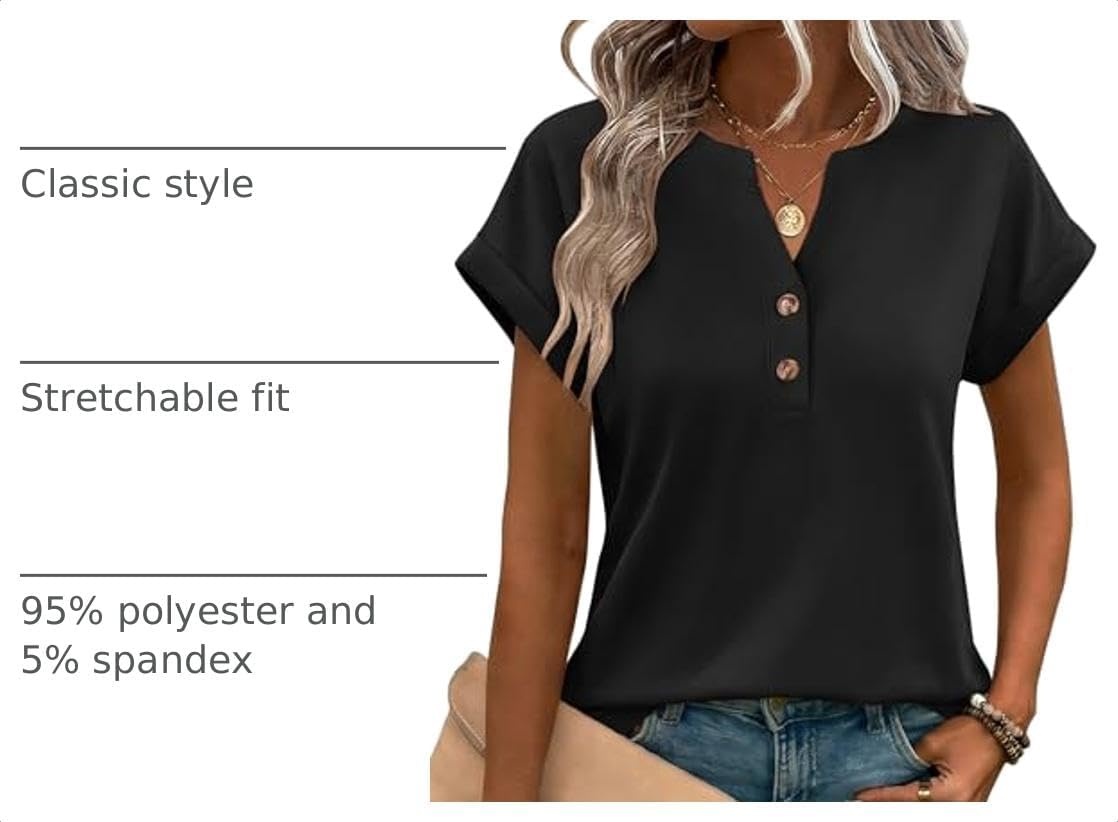 image:imageZeagoo Women Tops Short Sleeve T Shirts V Neck Dressy Casual Work BlousesBlack