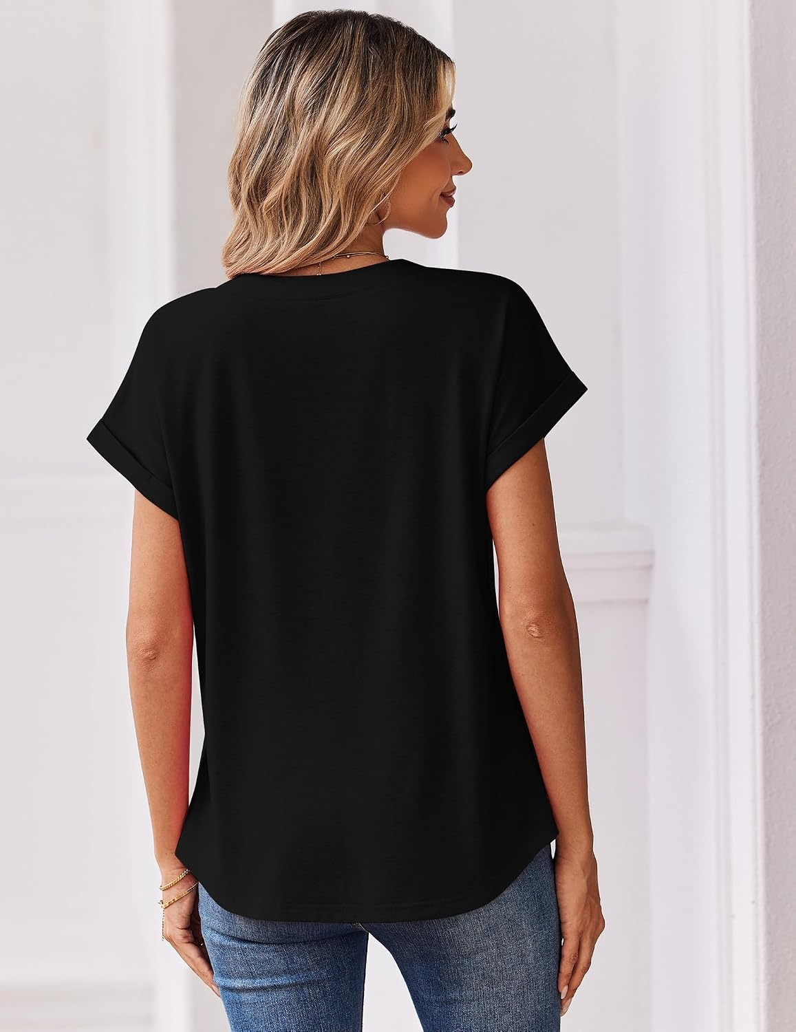 image:imageZeagoo Women Tops Short Sleeve T Shirts V Neck Dressy Casual Work BlousesBlack