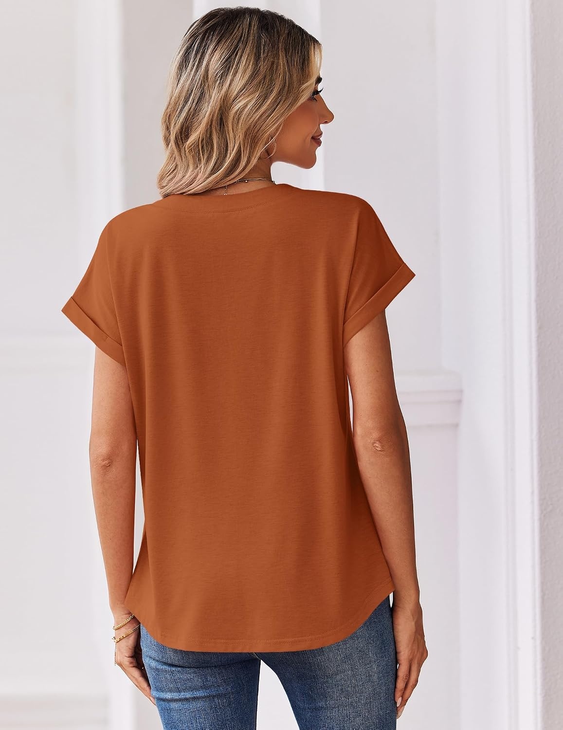 image:imageZeagoo Women Tops Short Sleeve T Shirts V Neck Dressy Casual Work BlousesCaramel