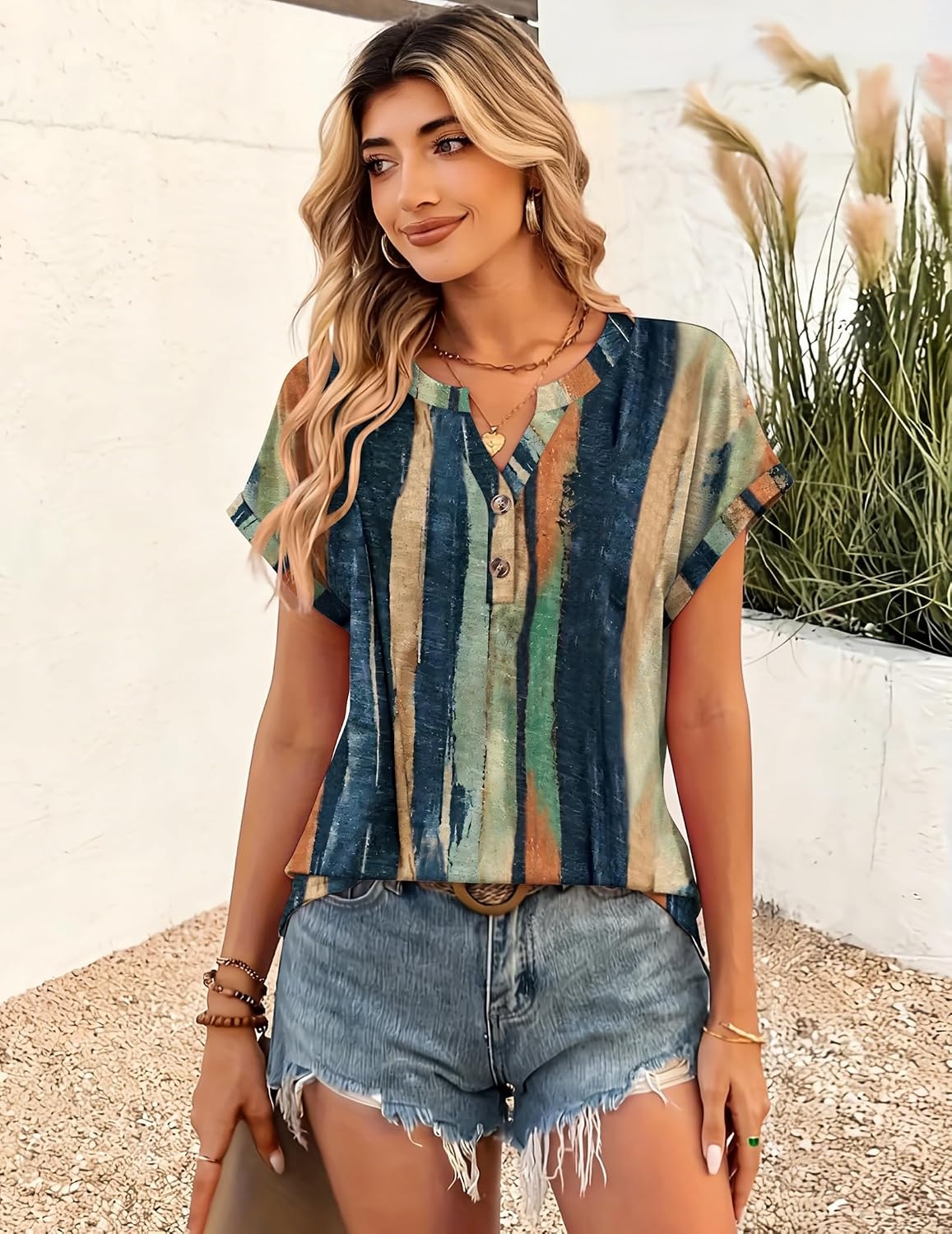 image:imageZeagoo Women Tops Short Sleeve T Shirts V Neck Dressy Casual Work BlousesCx289multicolored
