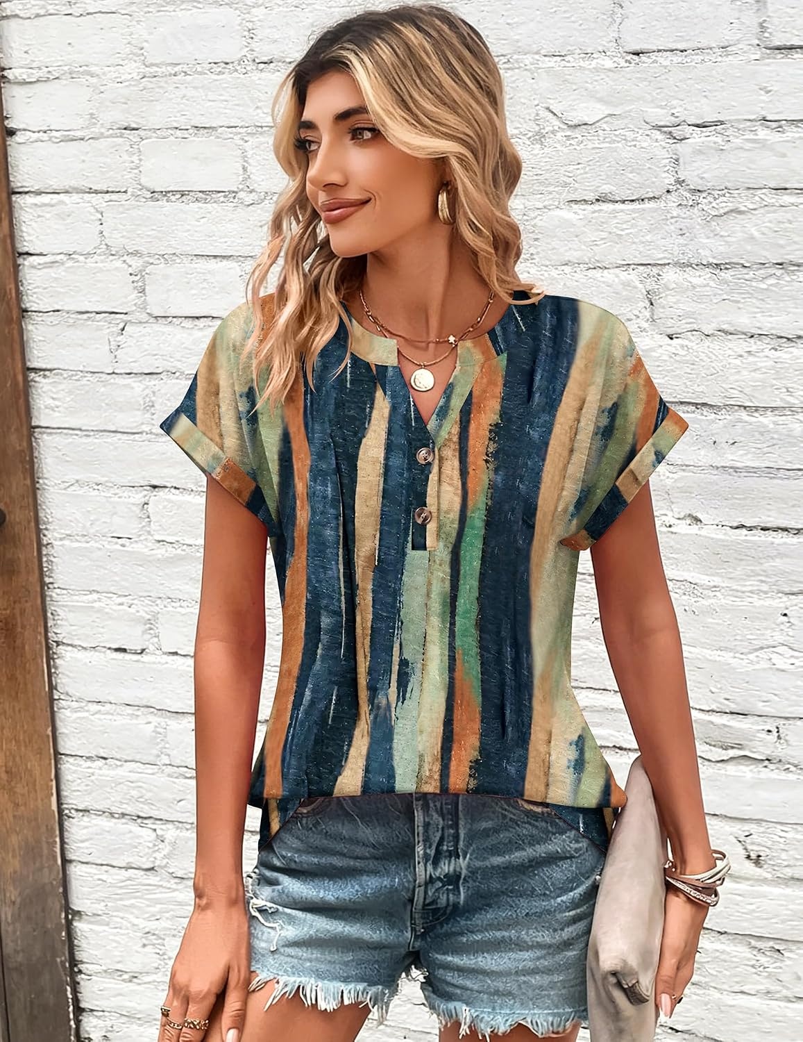 image:imageZeagoo Women Tops Short Sleeve T Shirts V Neck Dressy Casual Work BlousesCx289multicolored