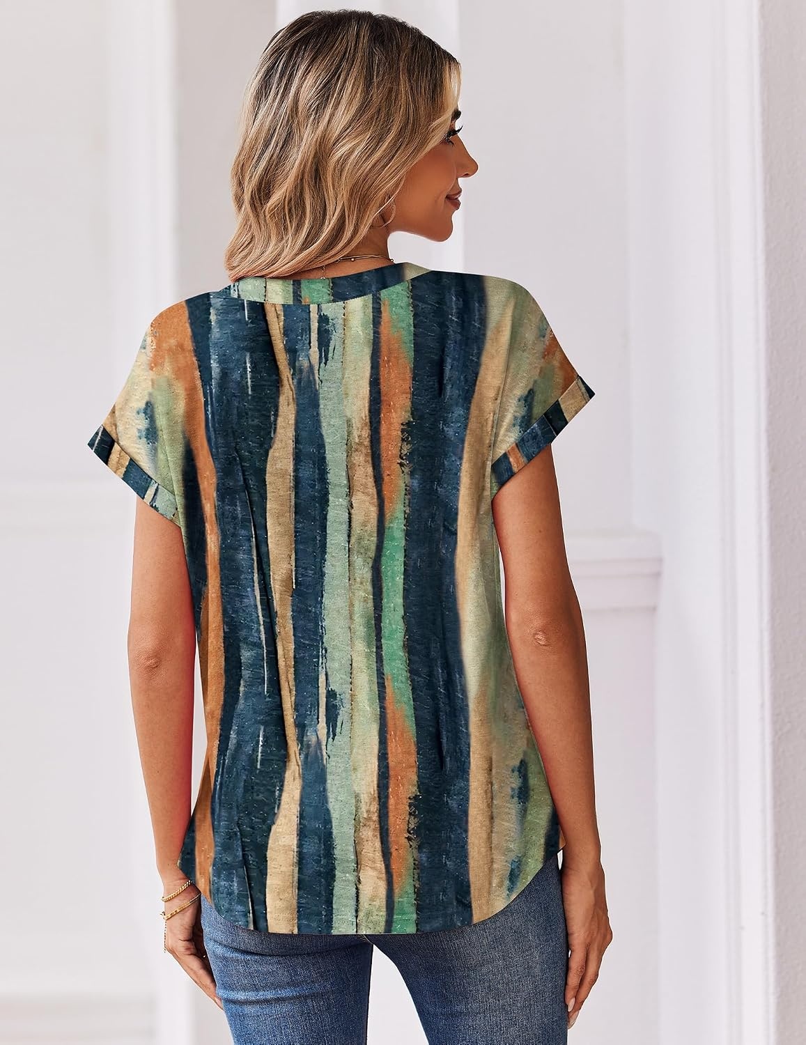 image:imageZeagoo Women Tops Short Sleeve T Shirts V Neck Dressy Casual Work BlousesCx289multicolored