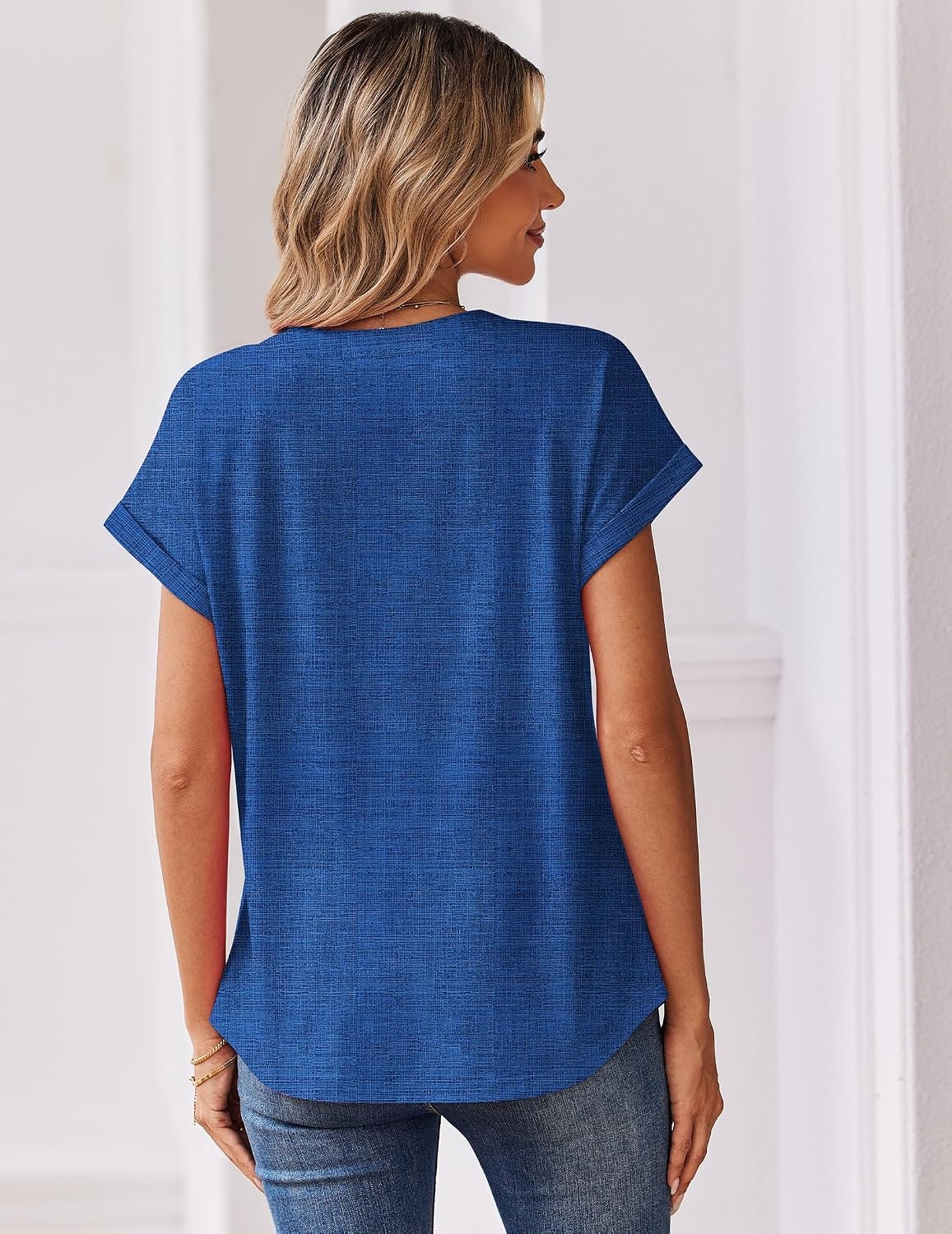 image:imageZeagoo Women Tops Short Sleeve T Shirts V Neck Dressy Casual Work BlousesCx319blue