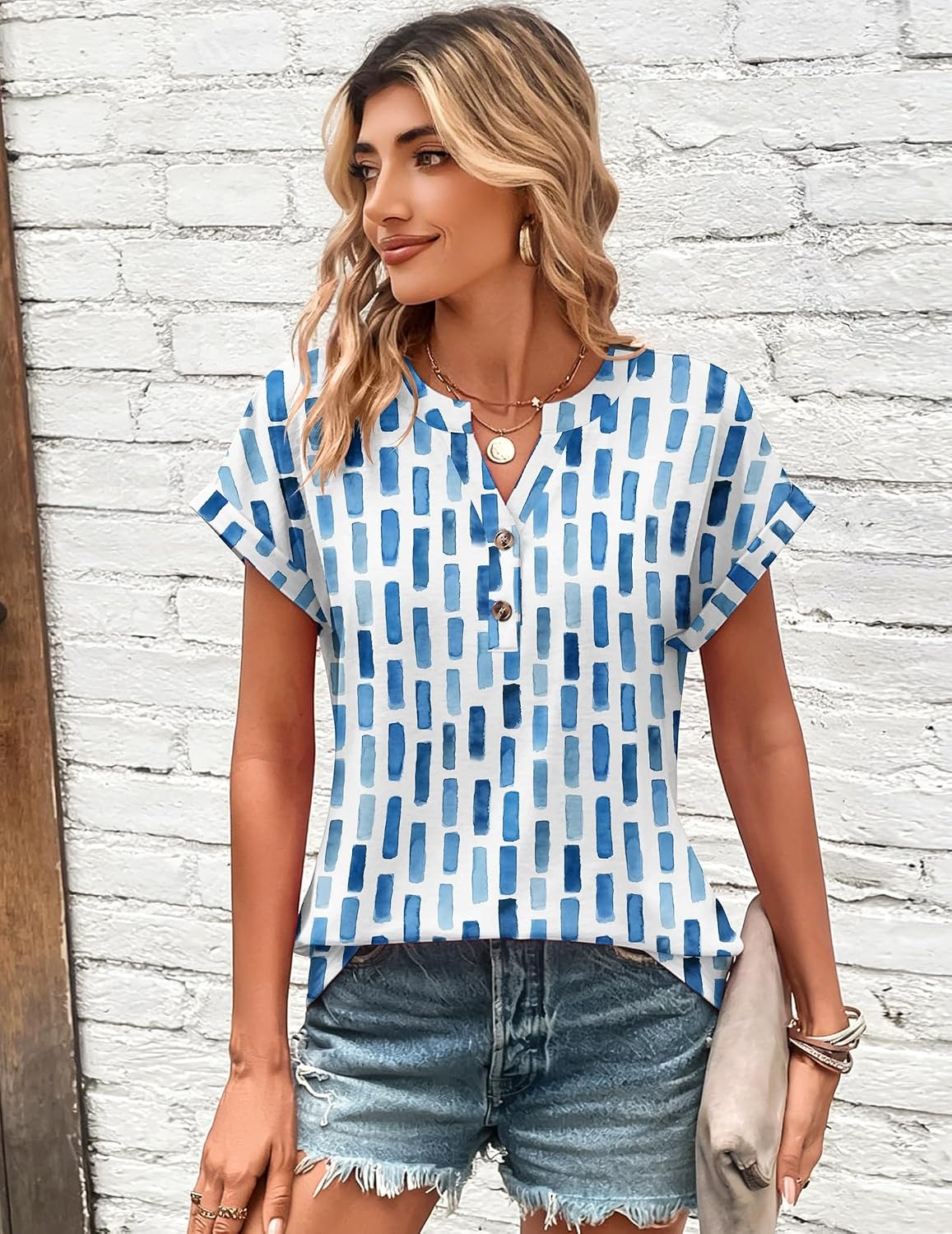 image:imageZeagoo Women Tops Short Sleeve T Shirts V Neck Dressy Casual Work BlousesCx329blue